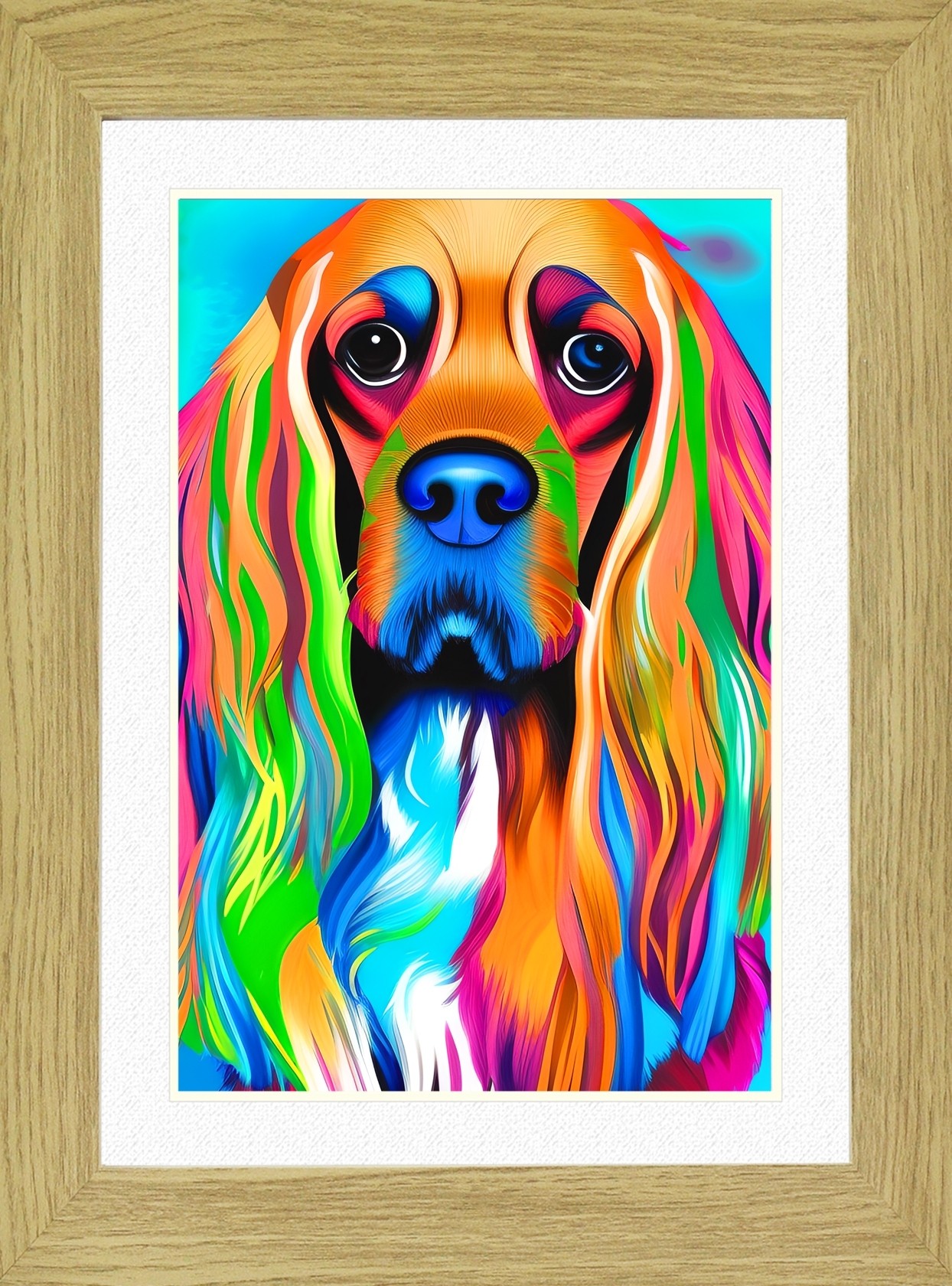 Cocker Spaniel Dog Picture Framed Colourful Abstract Art (A3 Light Oak Frame)