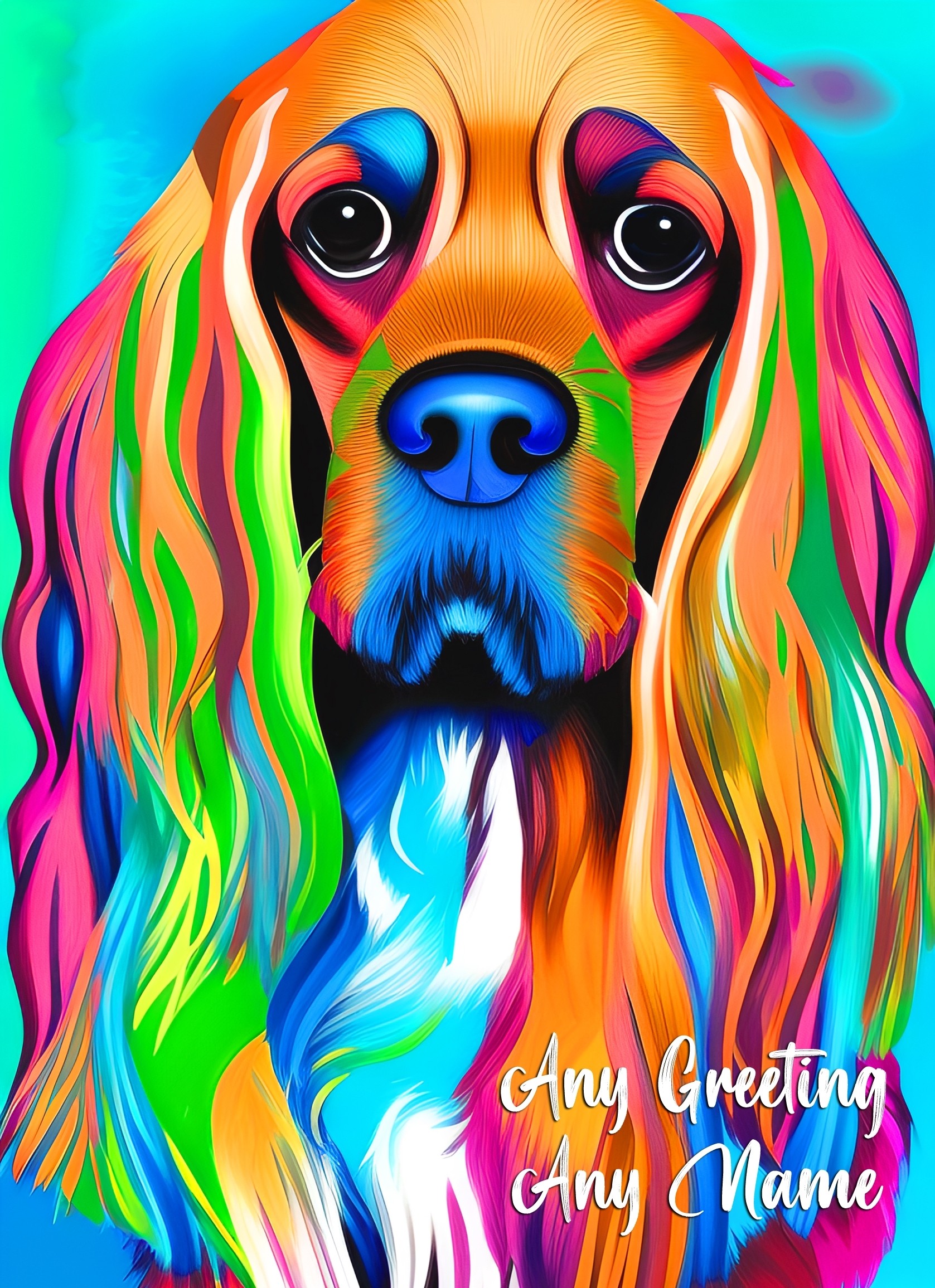 Personalised Cocker Spaniel Dog Colourful Abstract Art Greeting Card (Birthday, Fathers Day, Any Occasion)