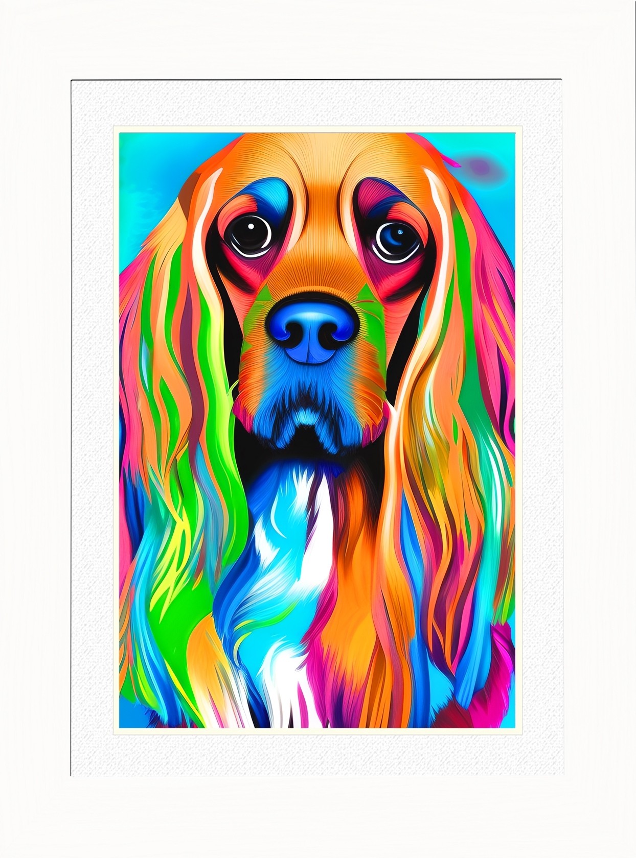Cocker Spaniel Dog Picture Framed Colourful Abstract Art (A4 White Frame)