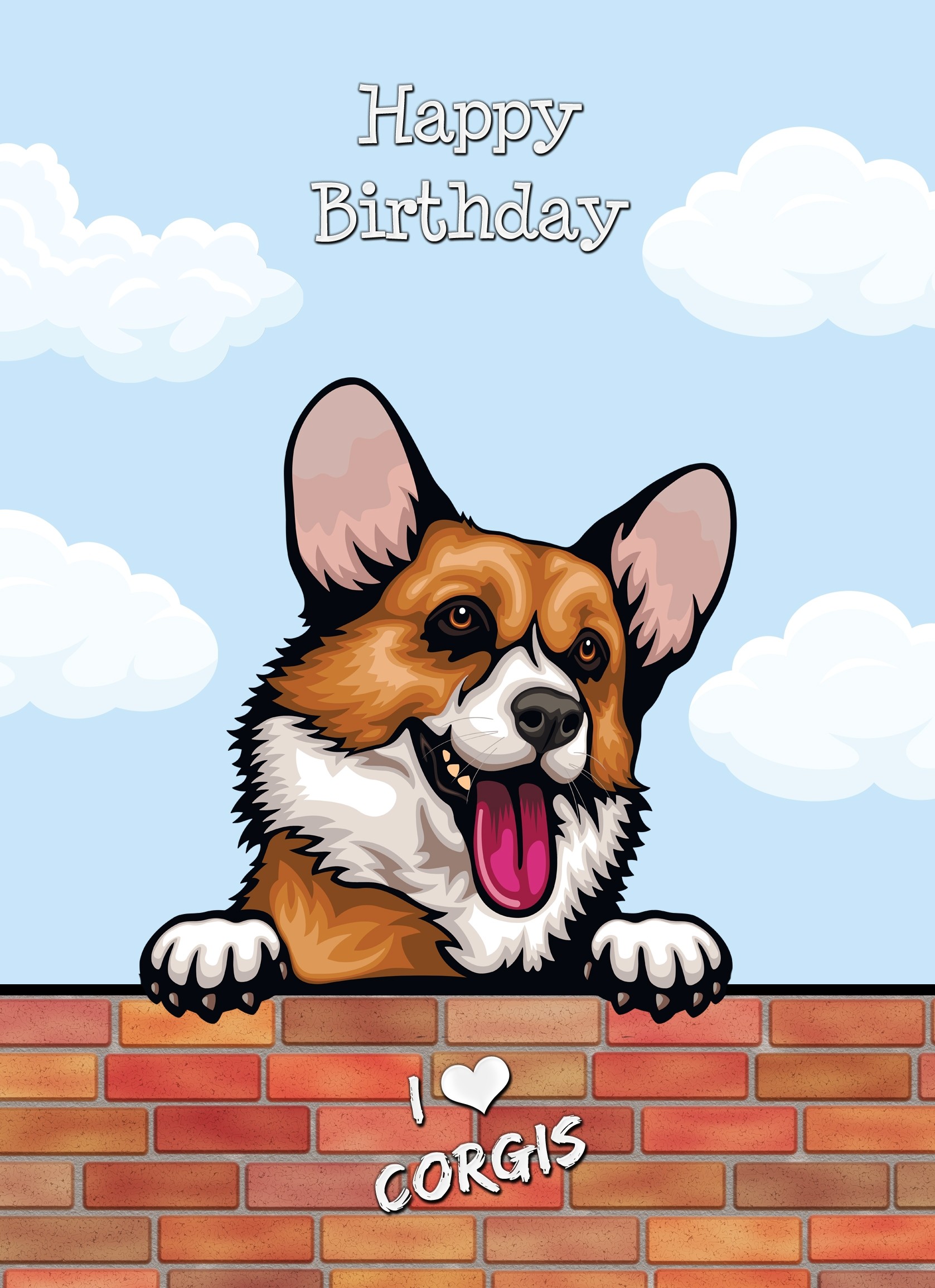Corgi Dog Birthday Card (Art, Clouds)