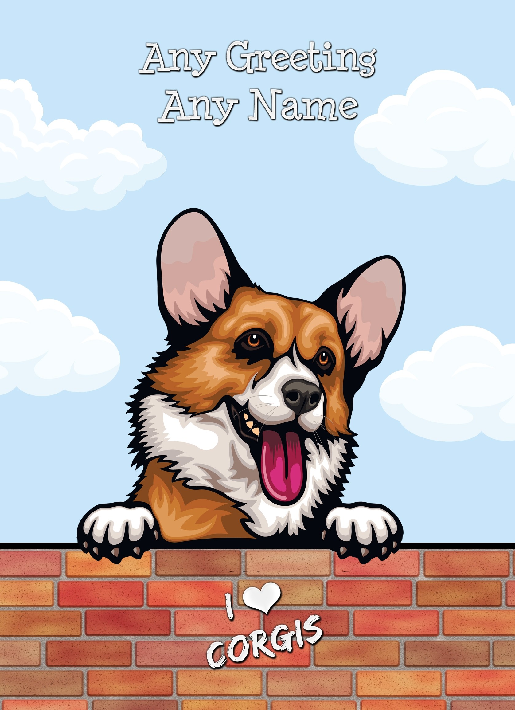 Personalised Corgi Dog Birthday Card (Art, Clouds)