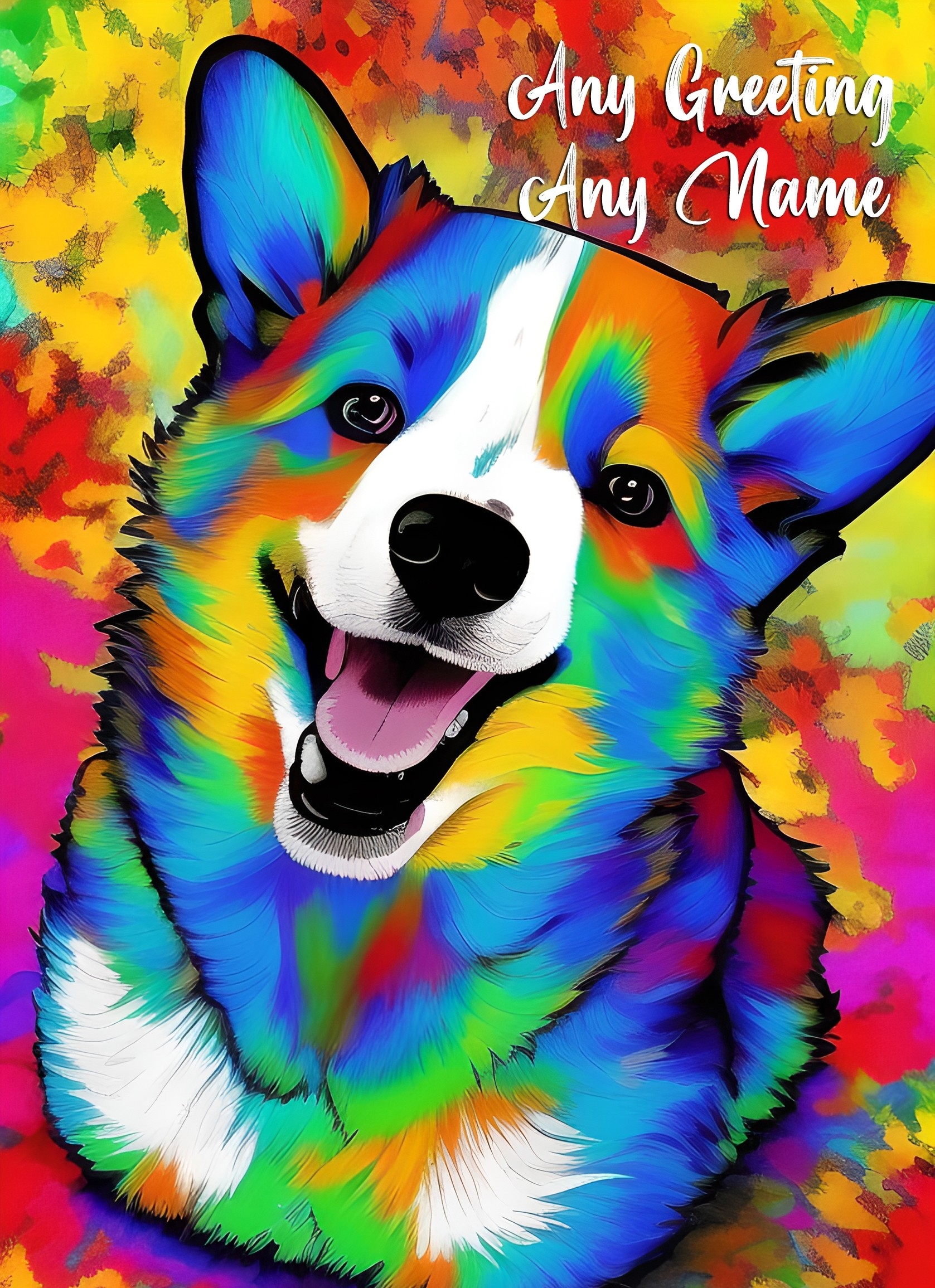 Personalised Corgi Dog Colourful Abstract Art Greeting Card (Birthday, Fathers Day, Any Occasion)