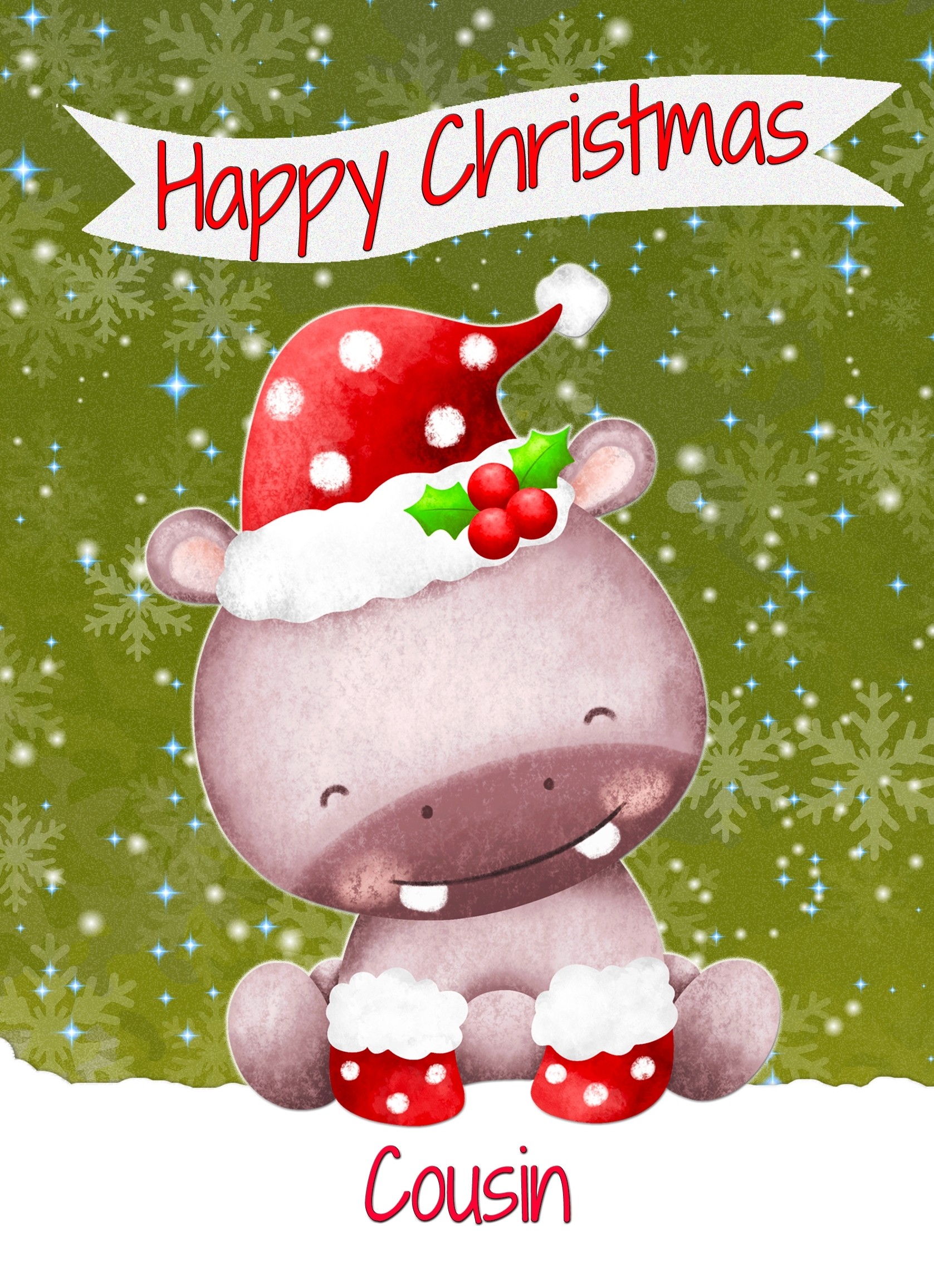 Christmas Card For Cousin (Happy Christmas, Hippo)