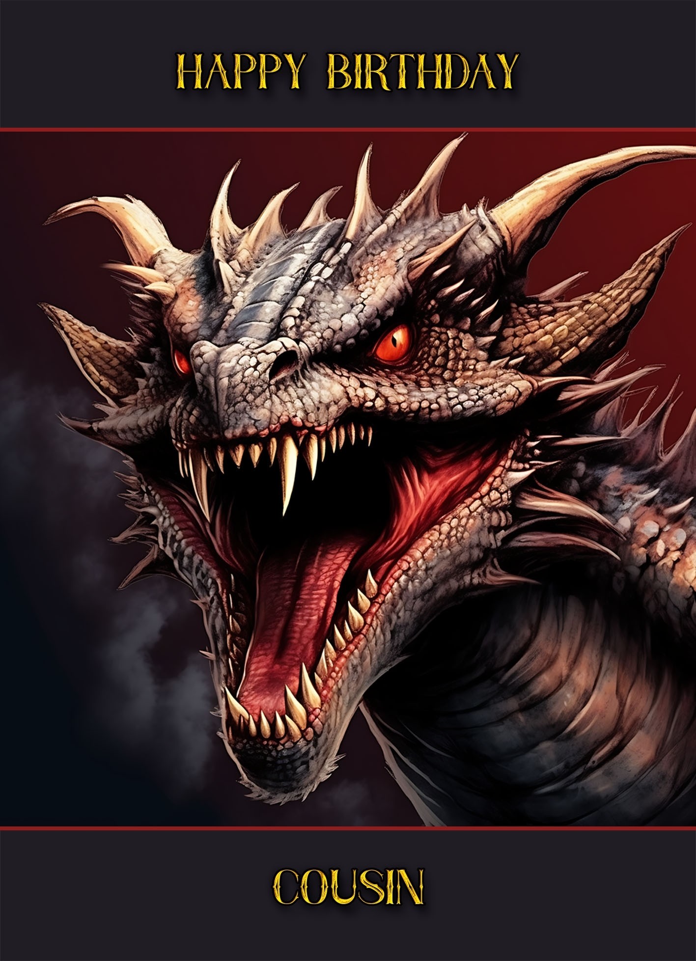 Gothic Fantasy Dragon Birthday Card For Cousin (Design 2)
