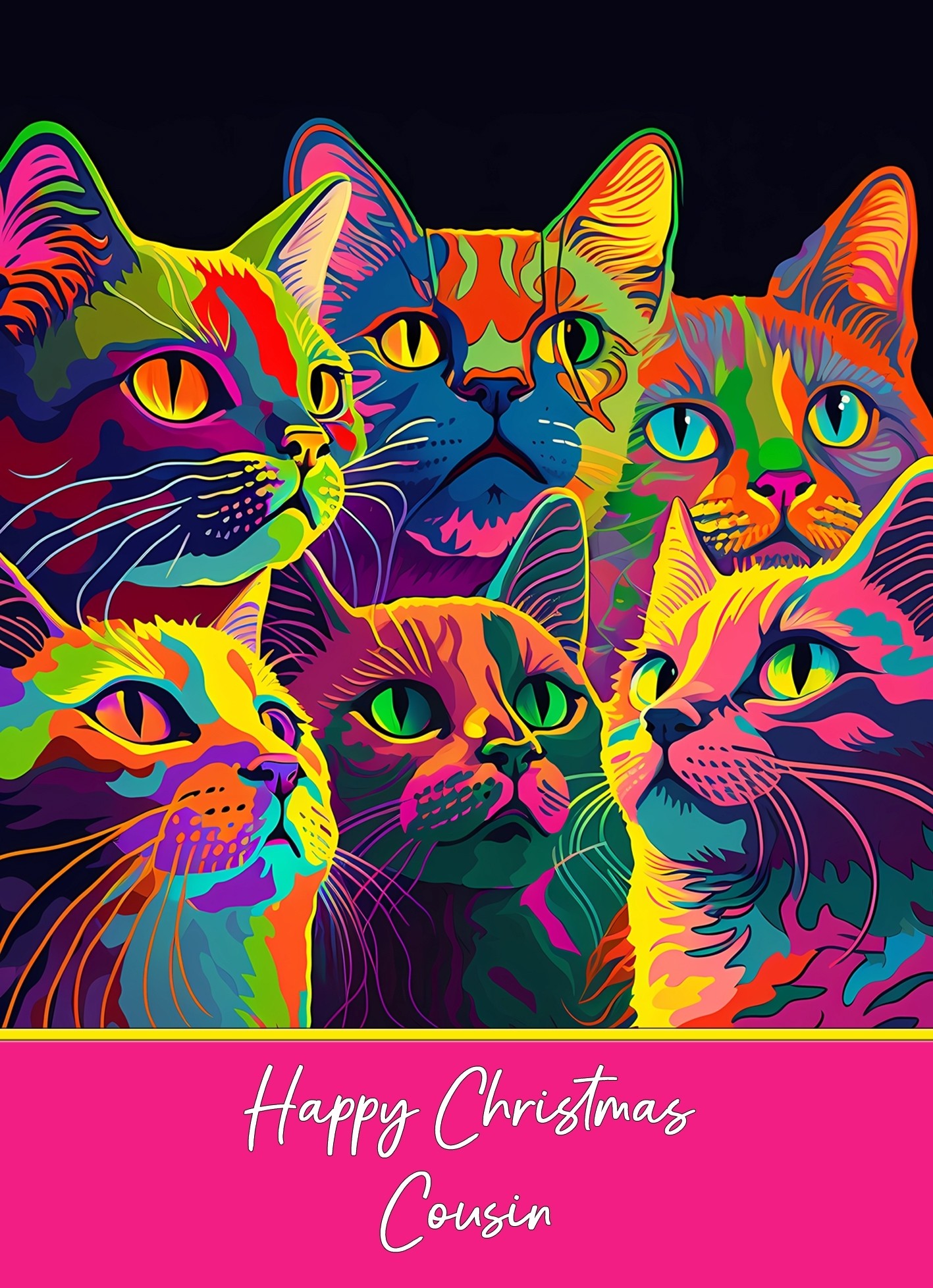 Christmas Card For Cousin (Colourful Cat Art)