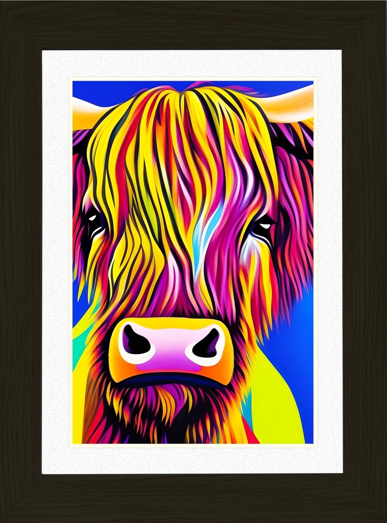 Cow Animal Picture Framed Colourful Abstract Art (30cm x 25cm Black Frame)