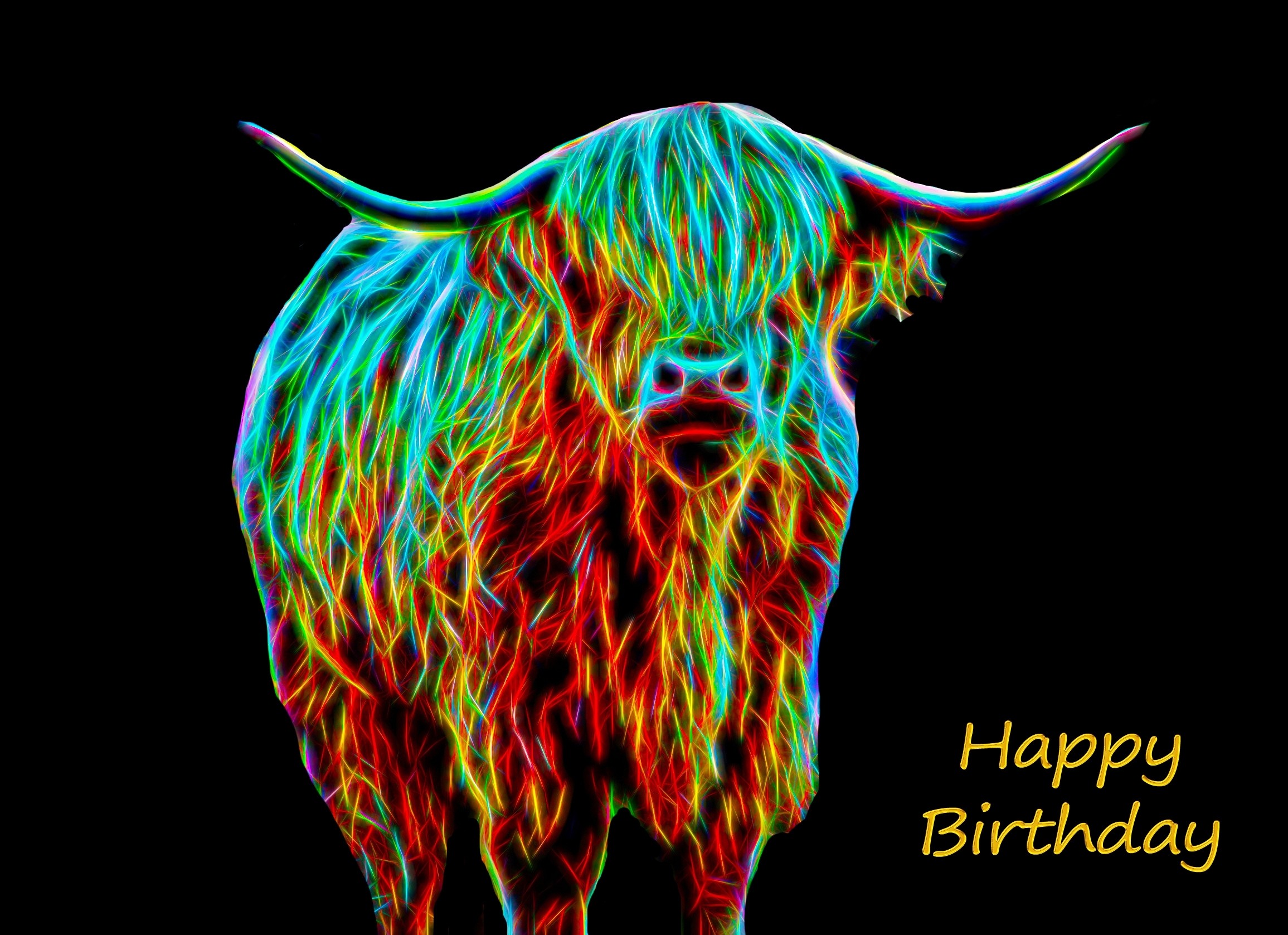 Cow Neon Art Birthday Card