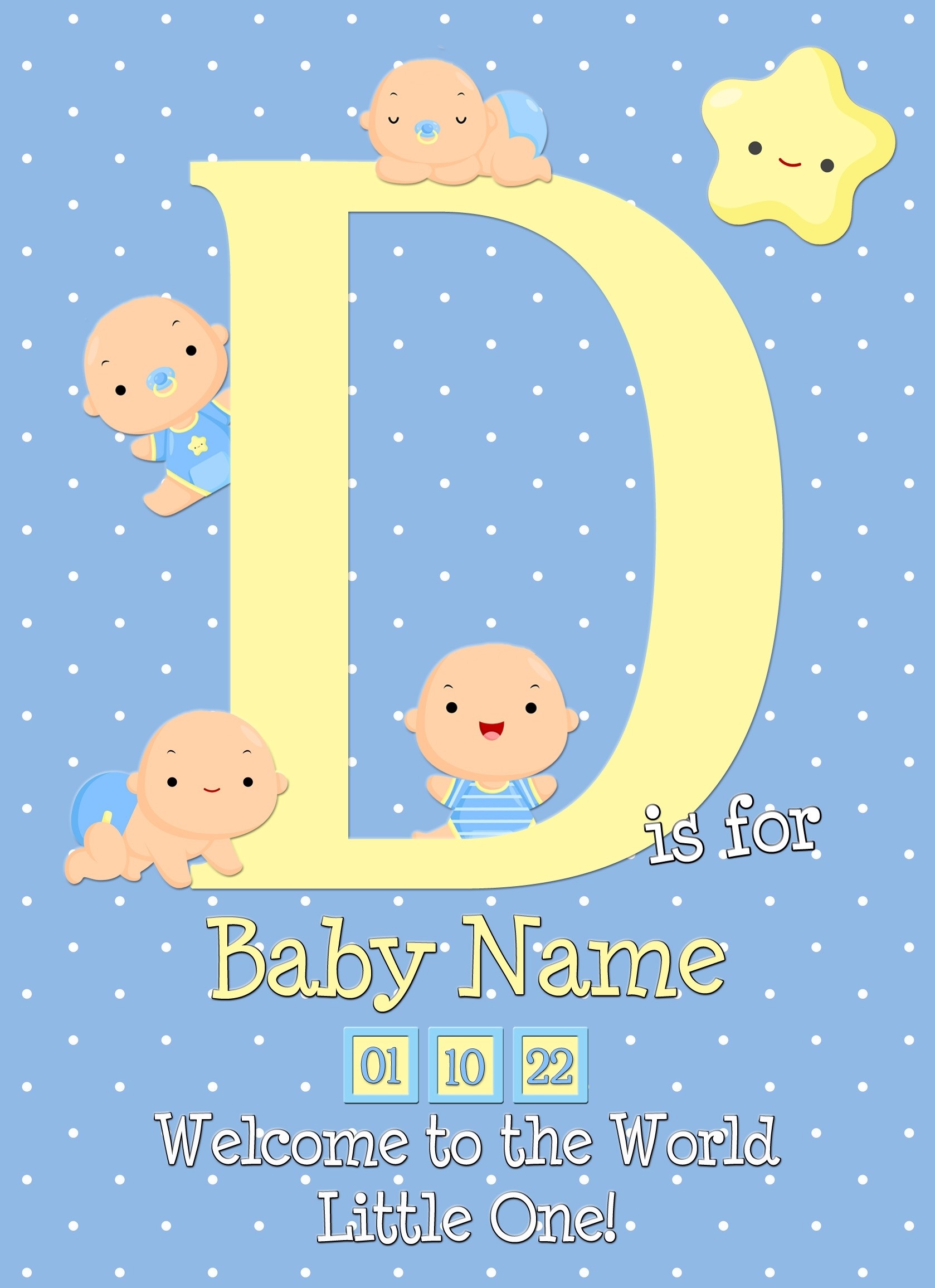 Personalised Baby Boy Birth Greeting Card (Name Starting With 'D')