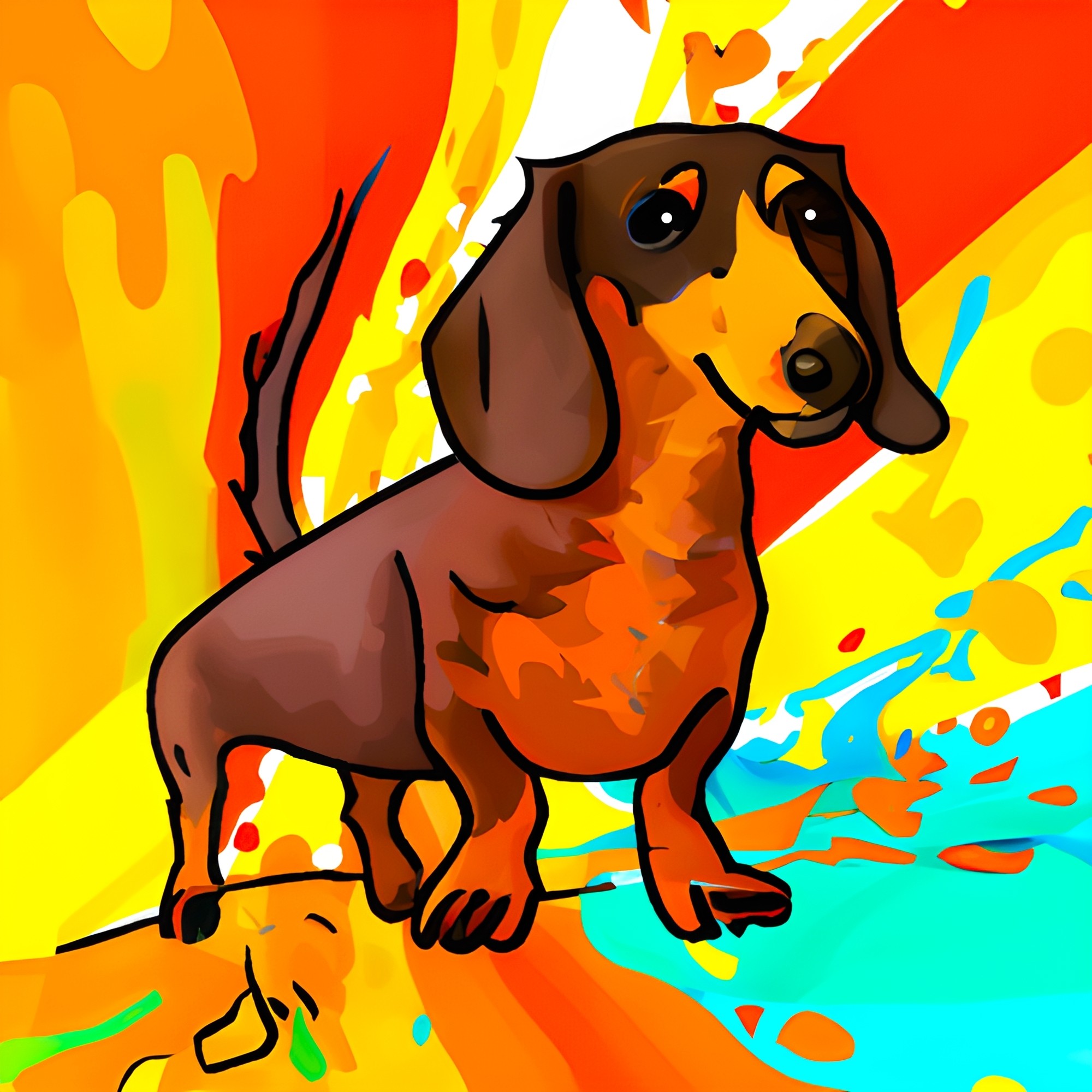 Dachshund Dog Splash Art Cartoon Square Blank Card