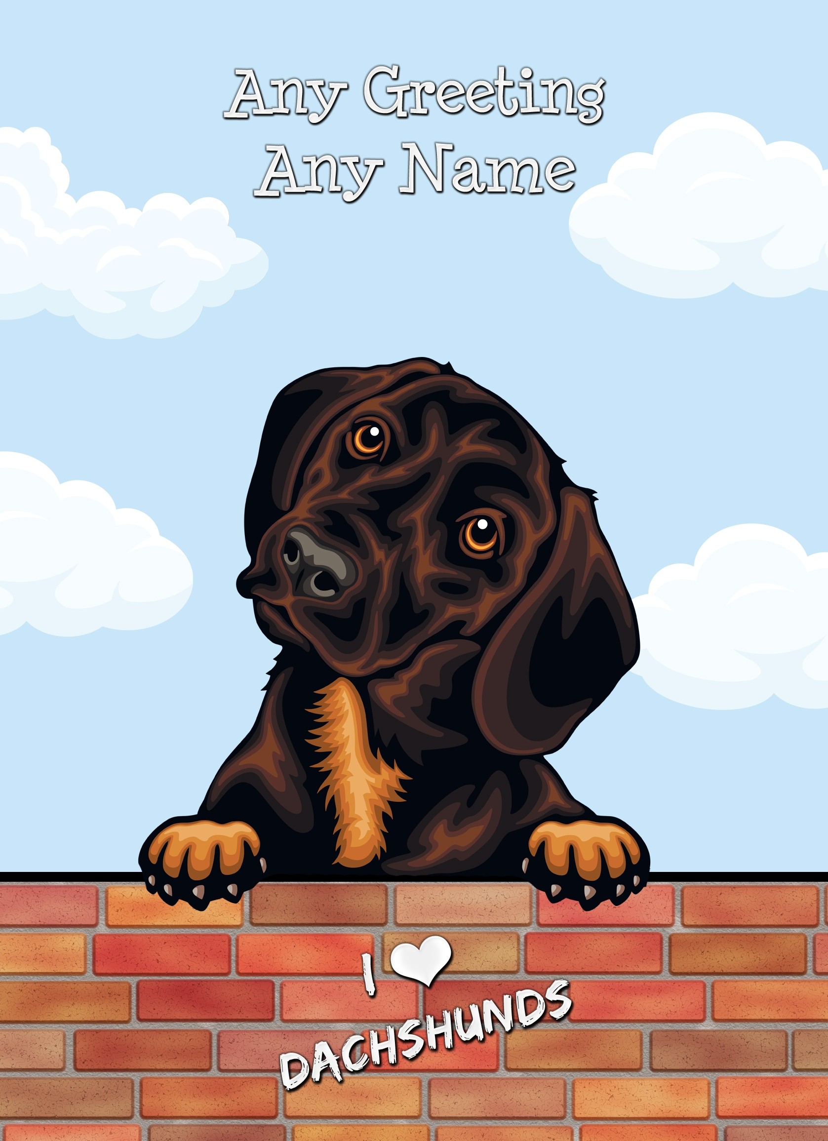 Personalised Dachshund Dog Birthday Card (Art, Clouds)