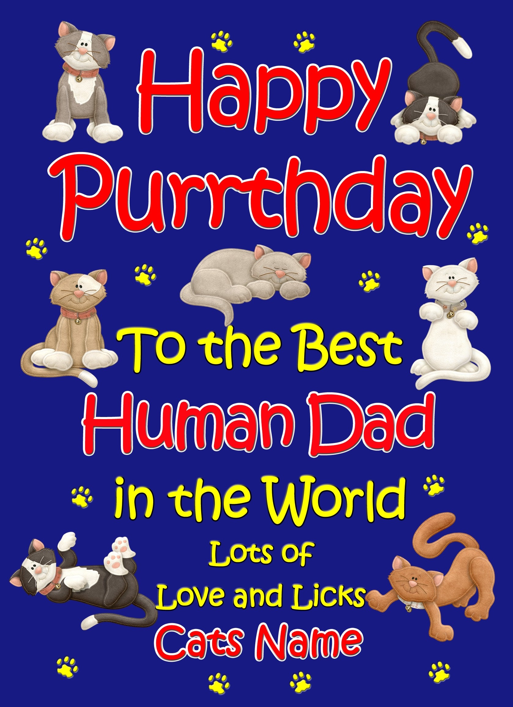 Personalised From The Cat Birthday Card (Blue, Human Dad, Happy Purrthday)
