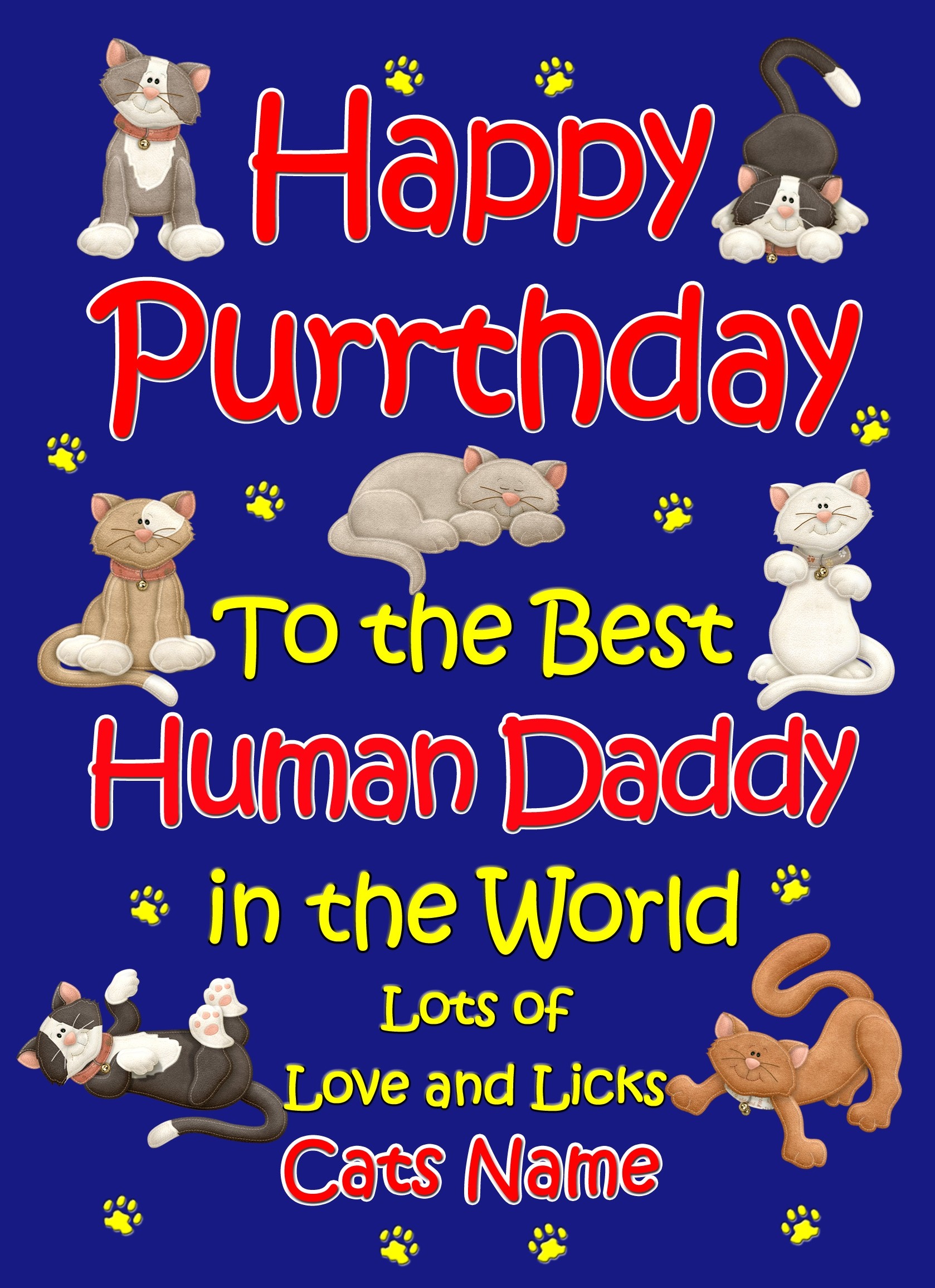 Personalised From The Cat Birthday Card (Blue, Human Daddy, Happy Purrthday)