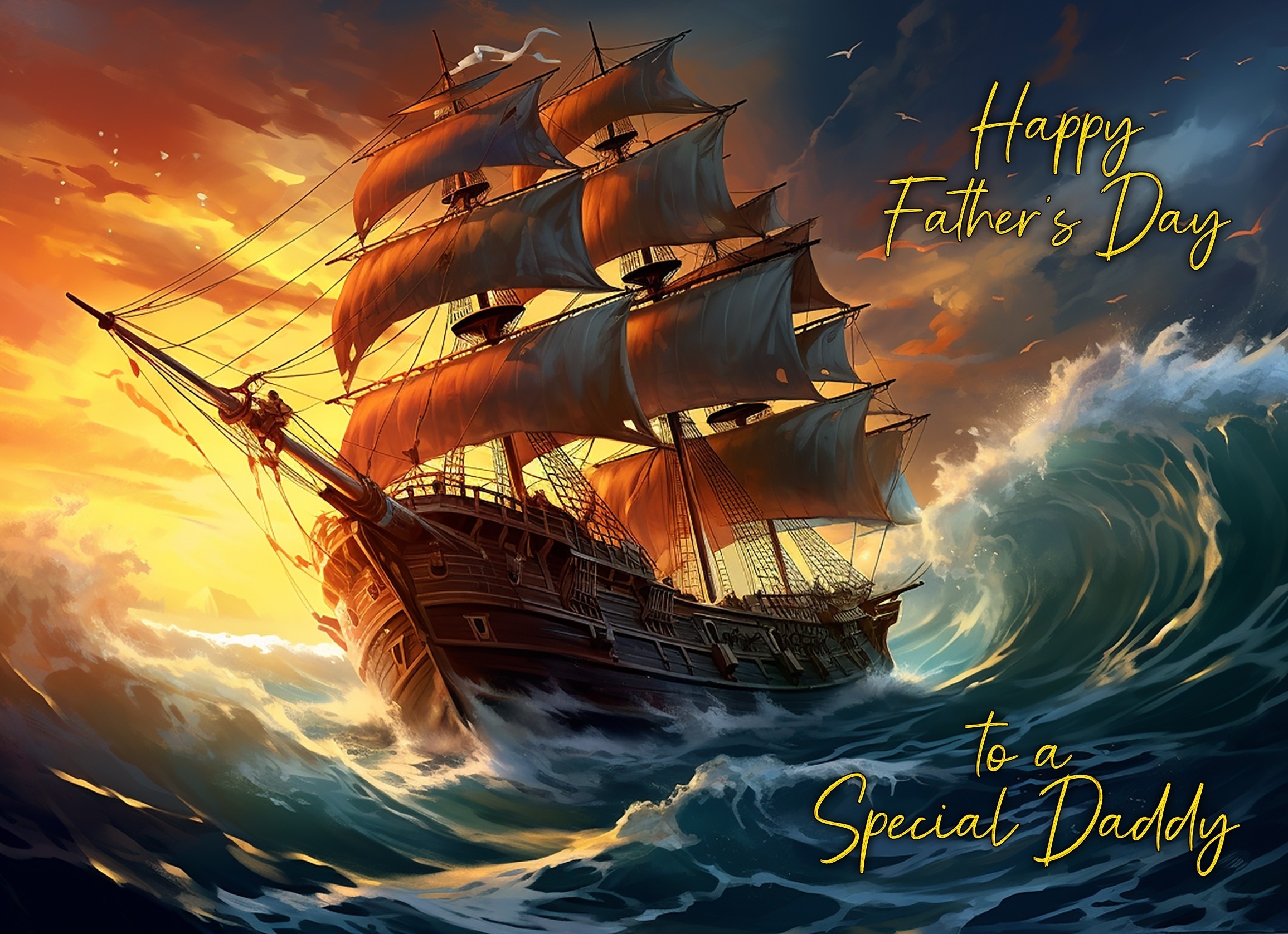 Ship Scenery Art Fathers Day Card For Daddy (Design 1)