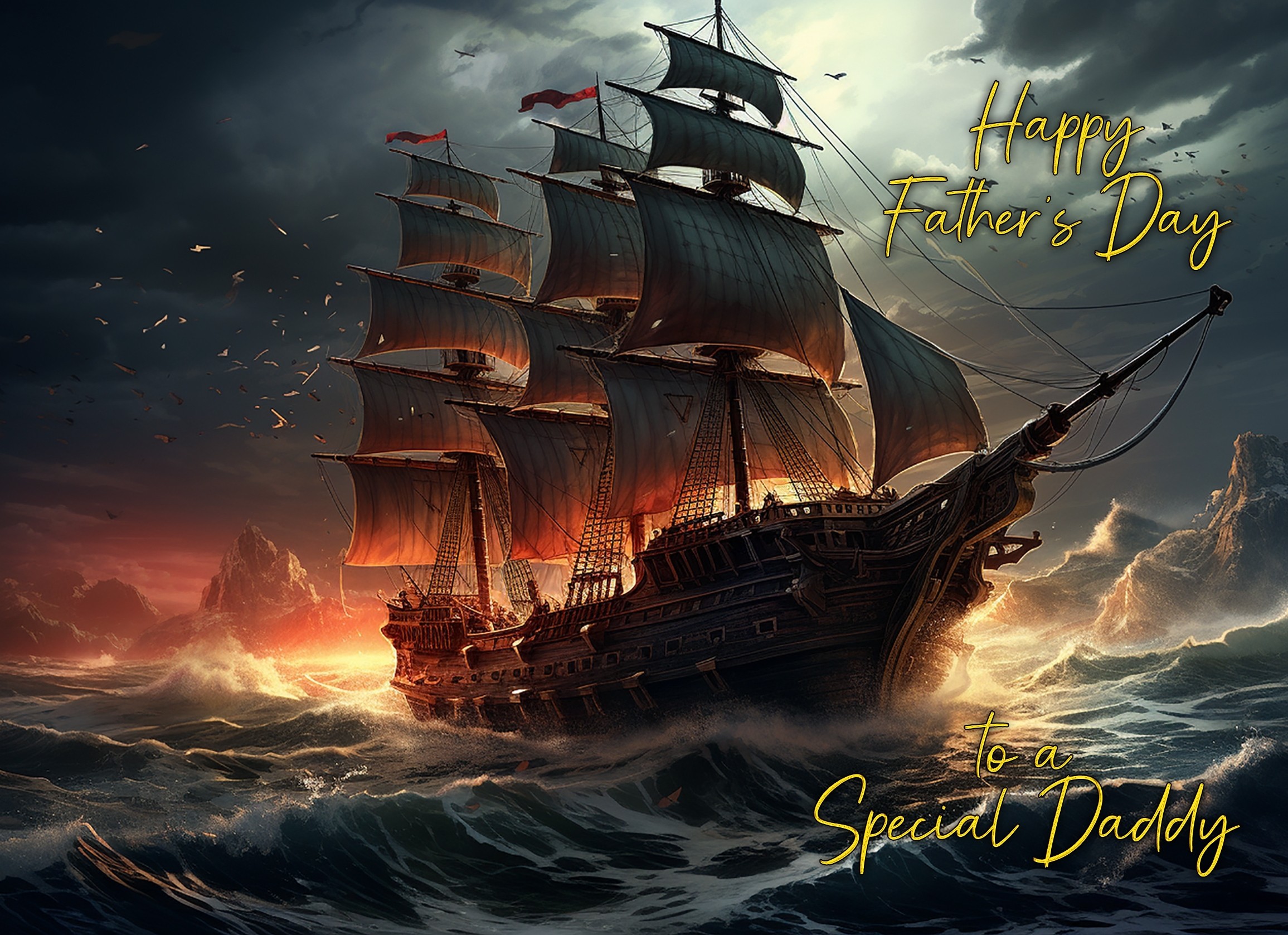 Ship Scenery Art Fathers Day Card For Daddy (Design 2)