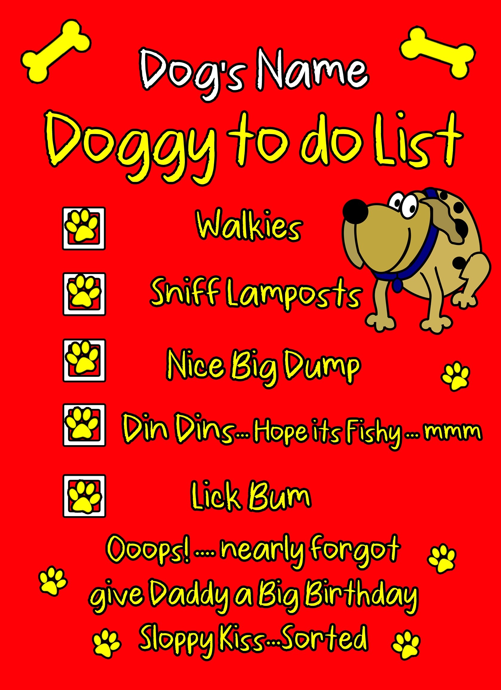 Personalised Doggy To Do List Funny Birthday Card (Daddy)