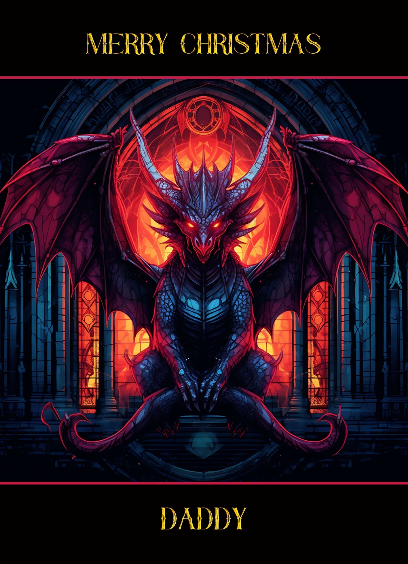 Gothic Fantasy Dragon Christmas Card For Daddy (Design 3)