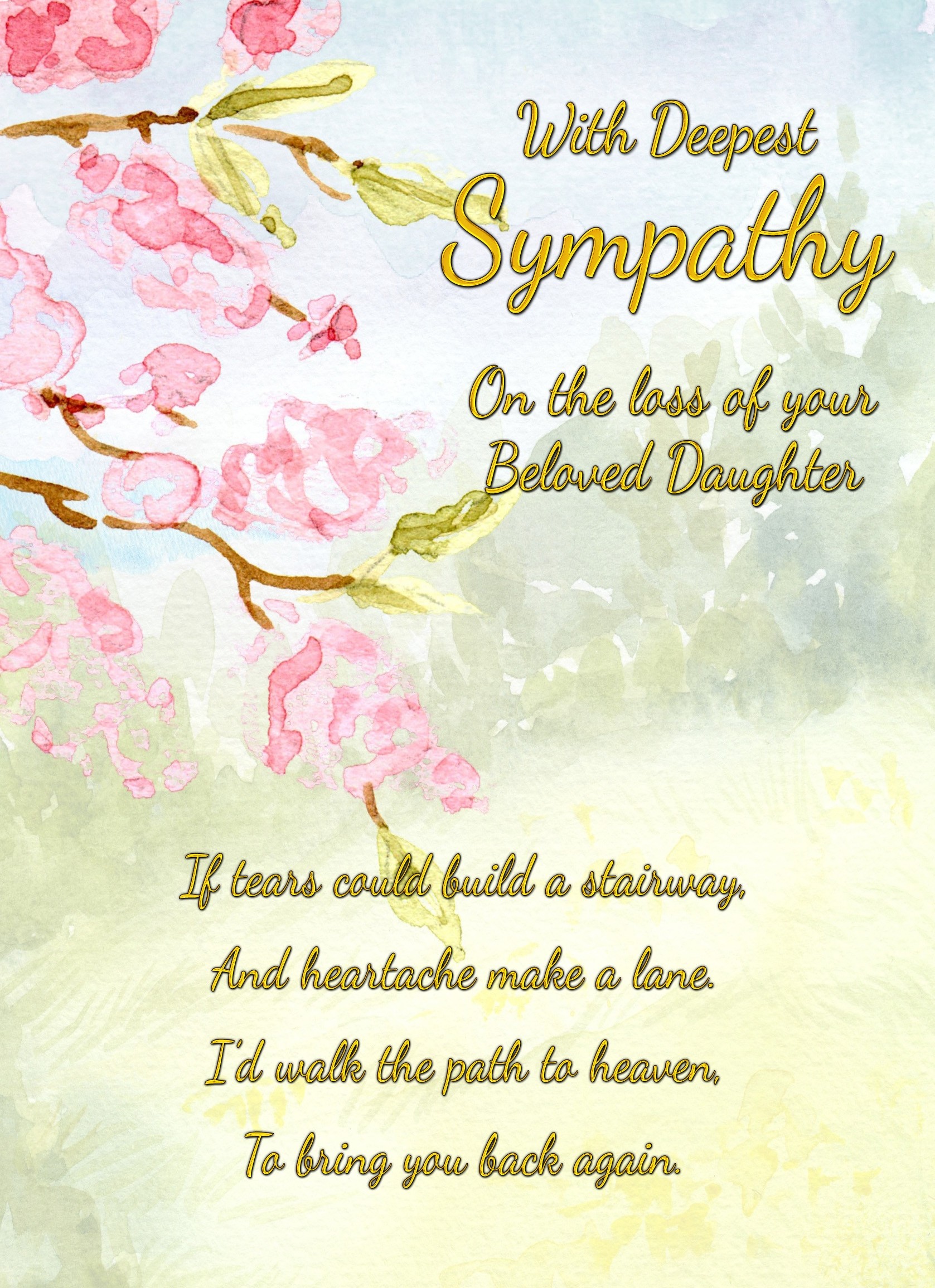 Sympathy Bereavement Card (With Deepest Sympathy, Beloved Daughter)