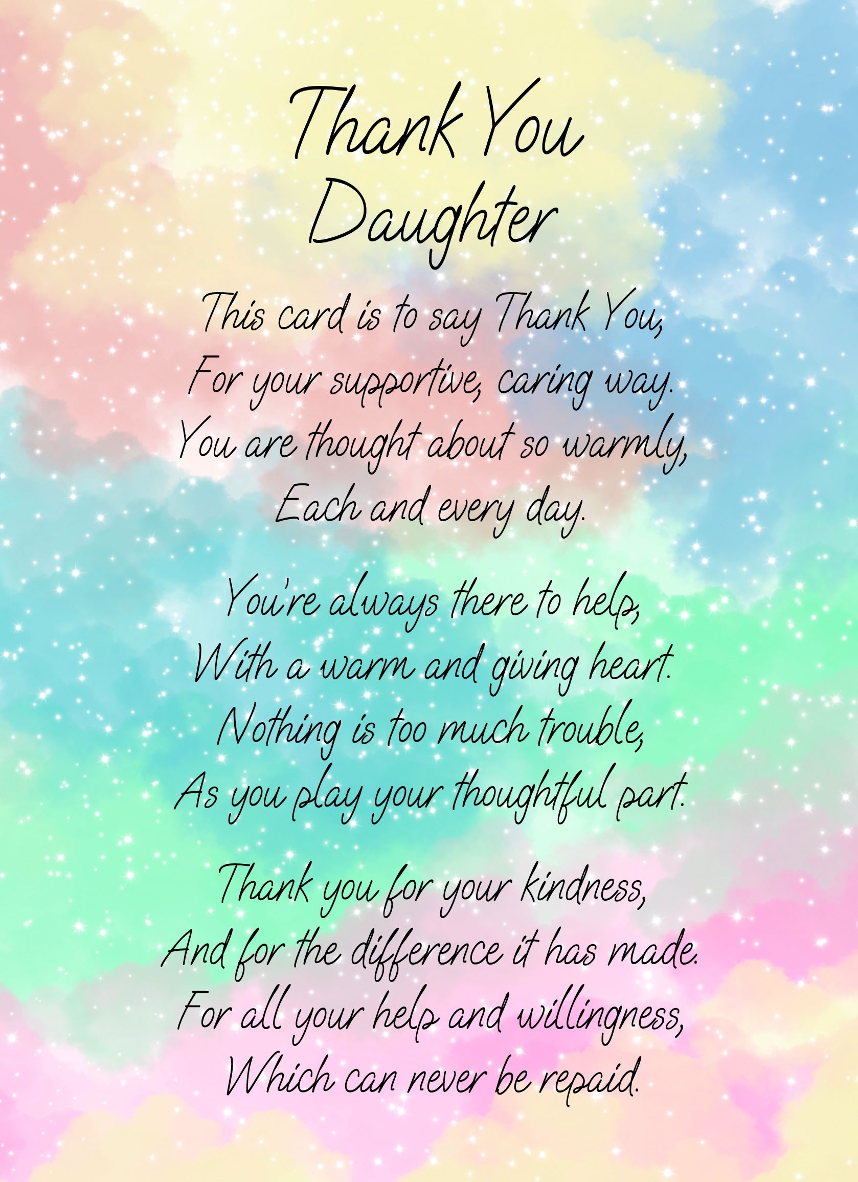 Thank You Poem Verse Card For Daughter