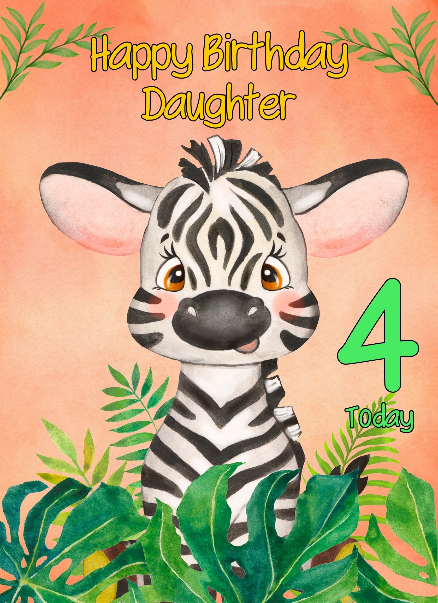 4th Birthday Card for Daughter (Zebra)