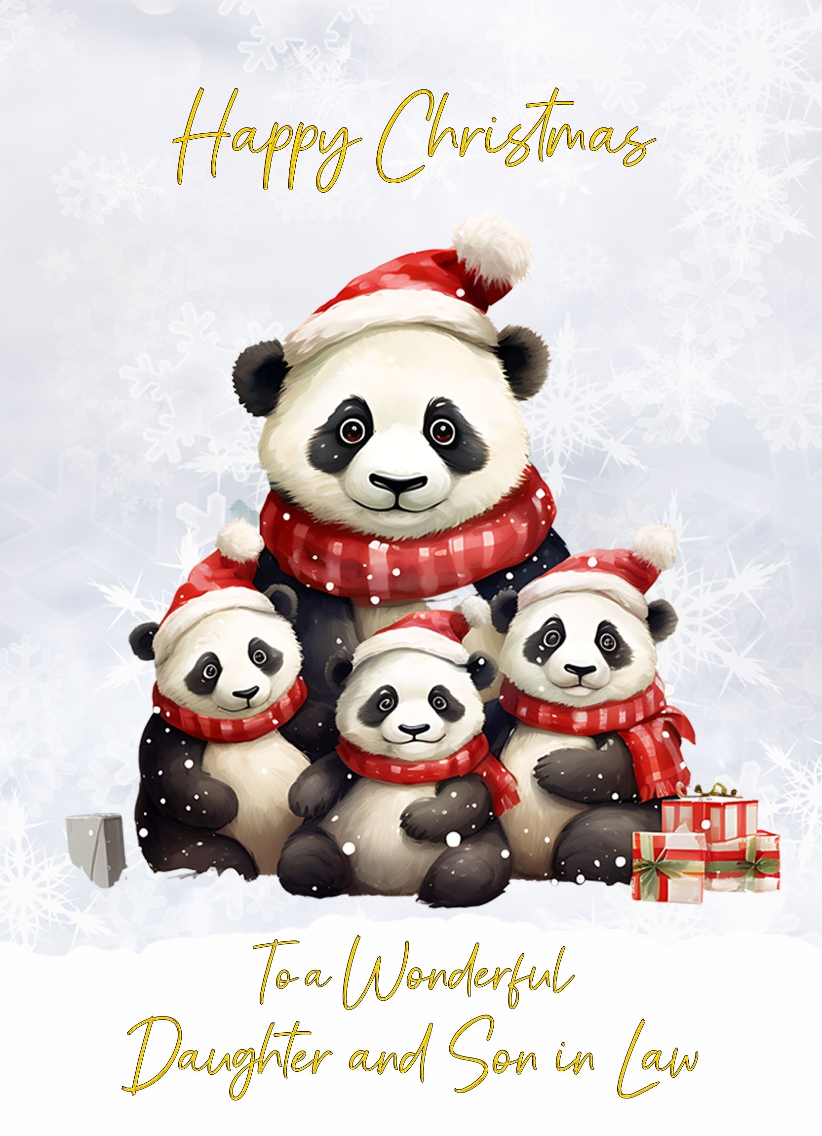 Christmas Card For Daughter and Son in Law (Panda Bear Family Art)
