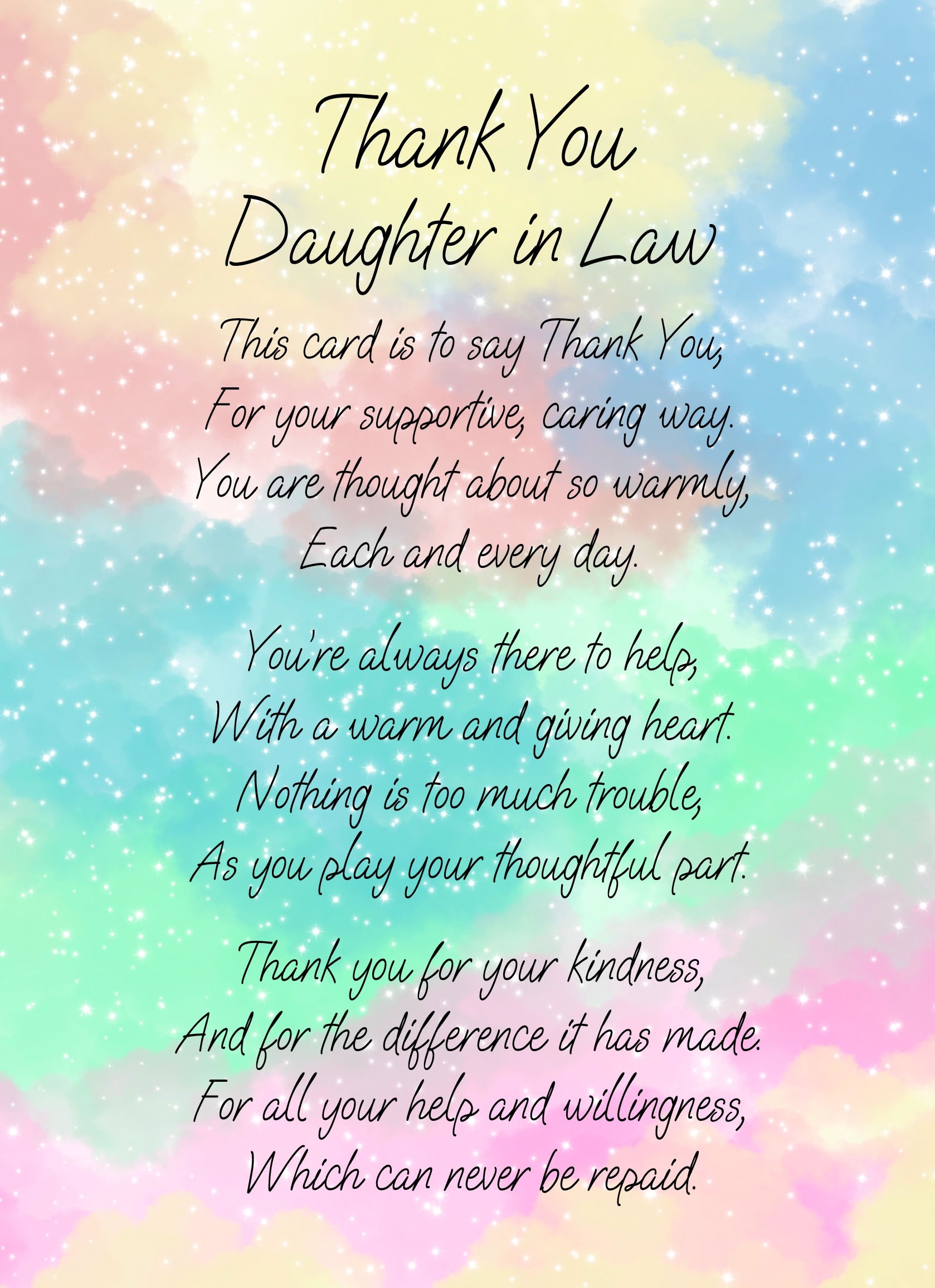 Thank You Poem Verse Card For Daughter in Law