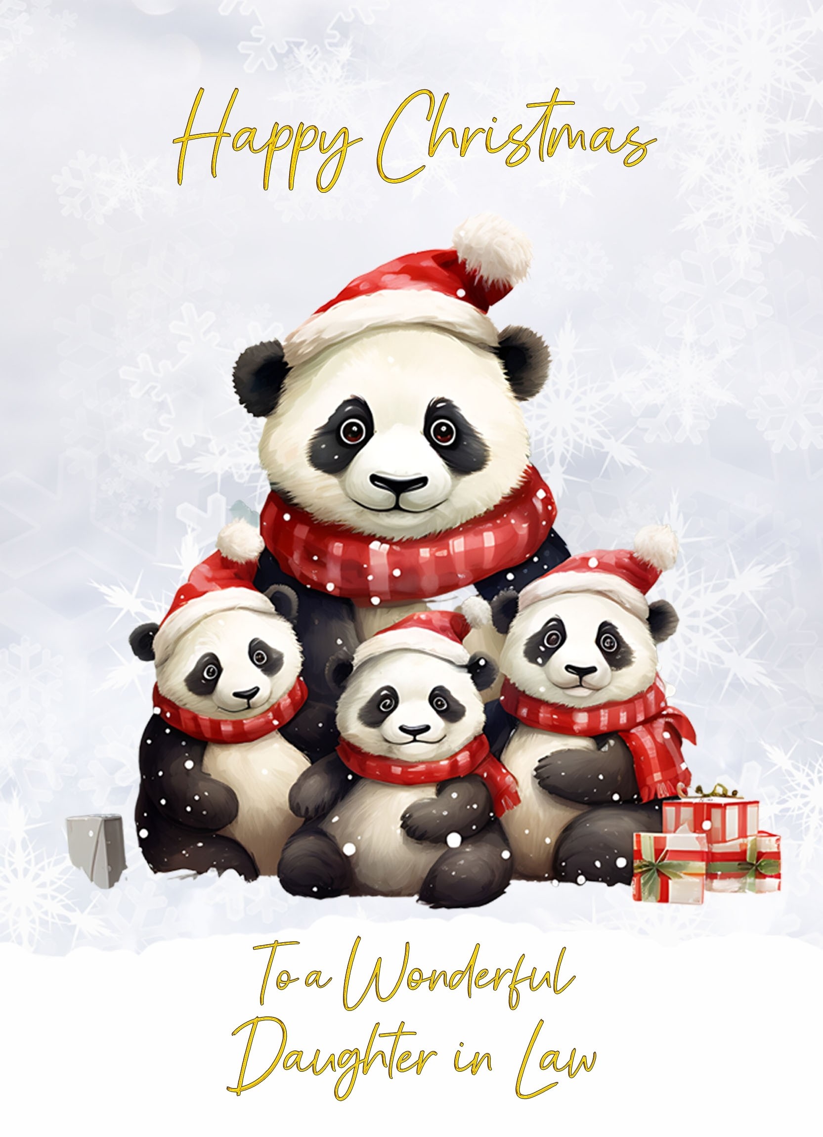 Christmas Card For Daughter in Law (Panda Bear Family Art)