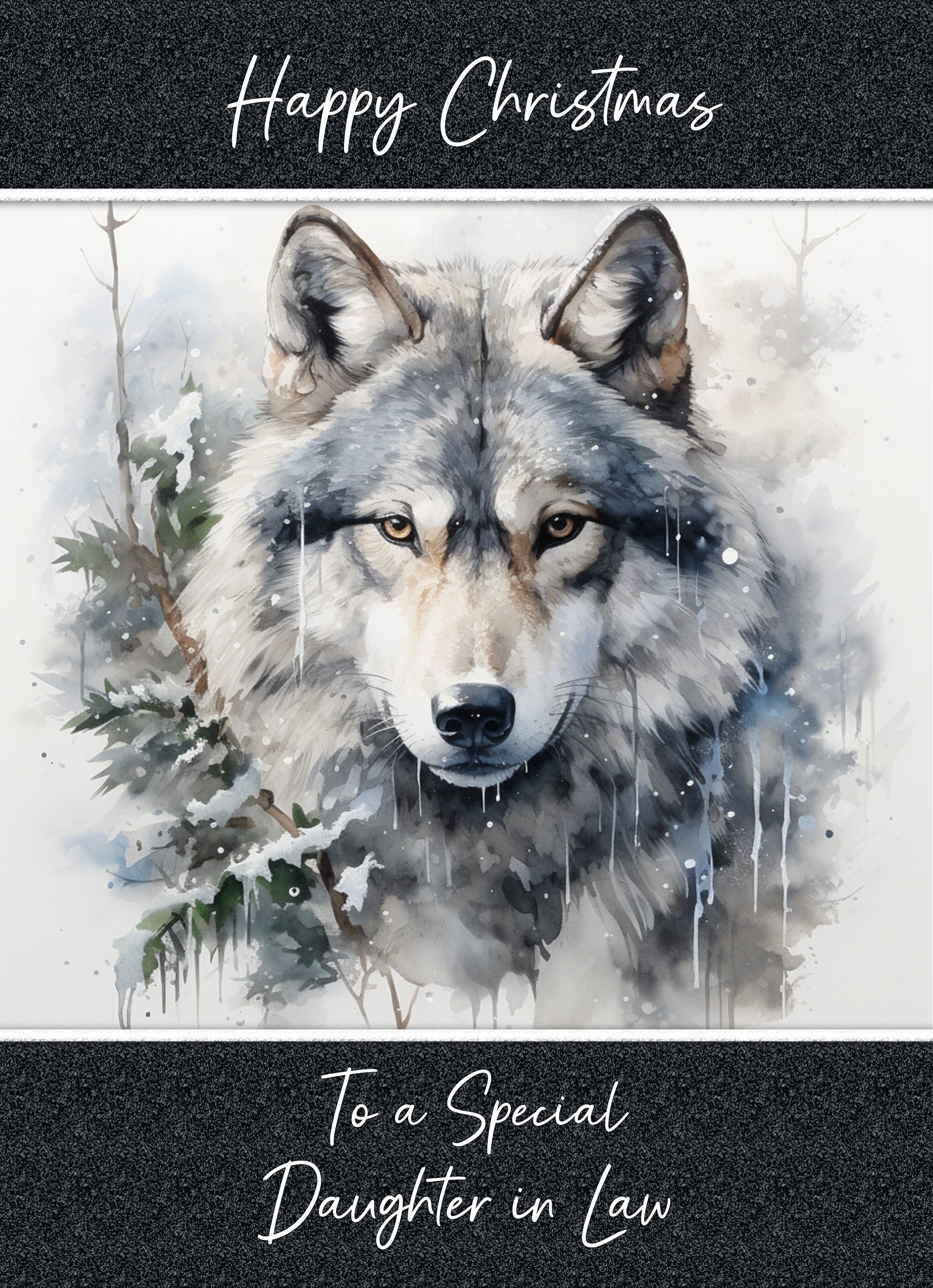 Christmas Card For Daughter in Law (Fantasy Wolf Art, Design 2)