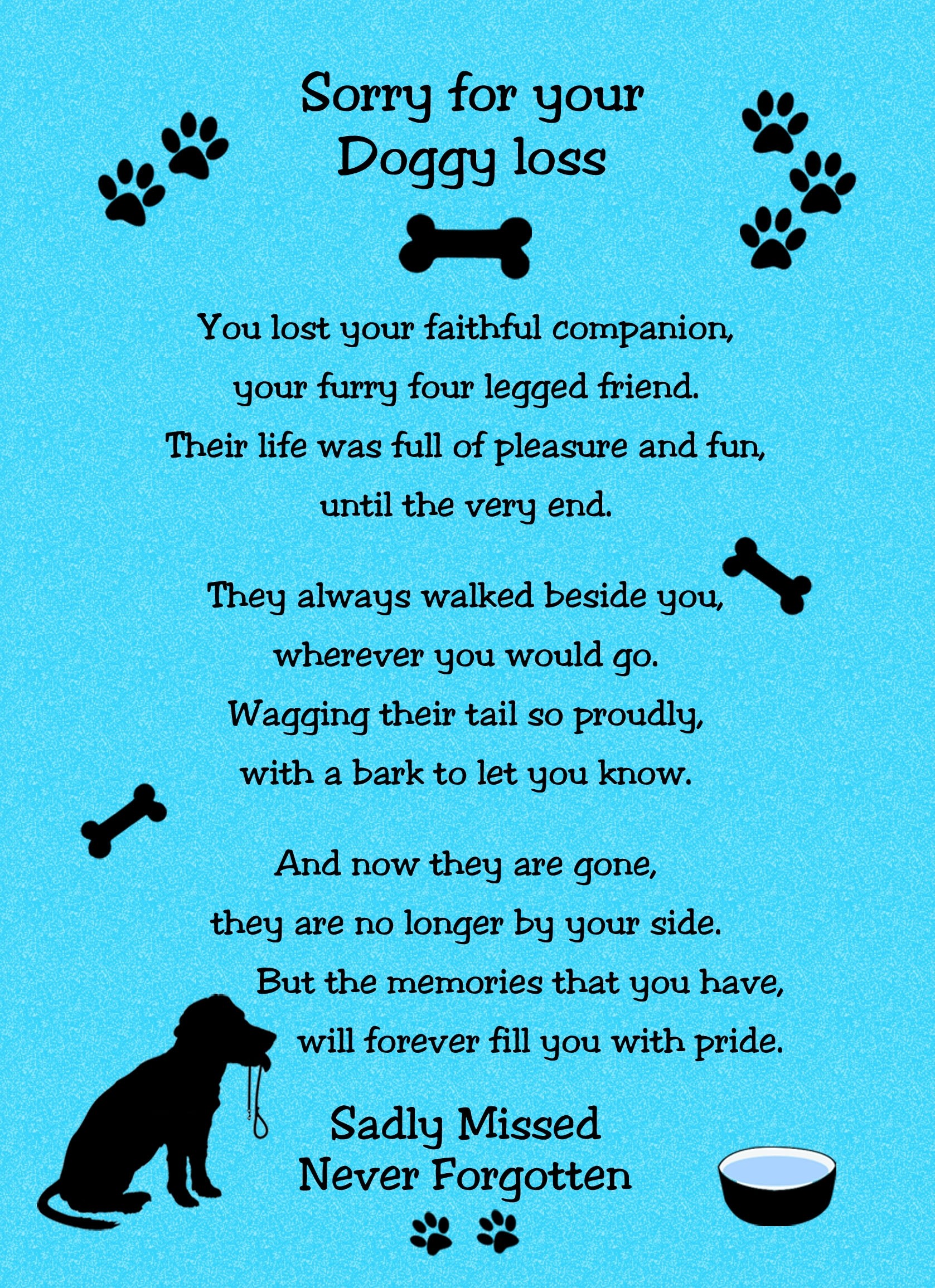 Pet Dog Loss Verse Poem Memoriam Sympathy Card (Blue, Doggy Loss)