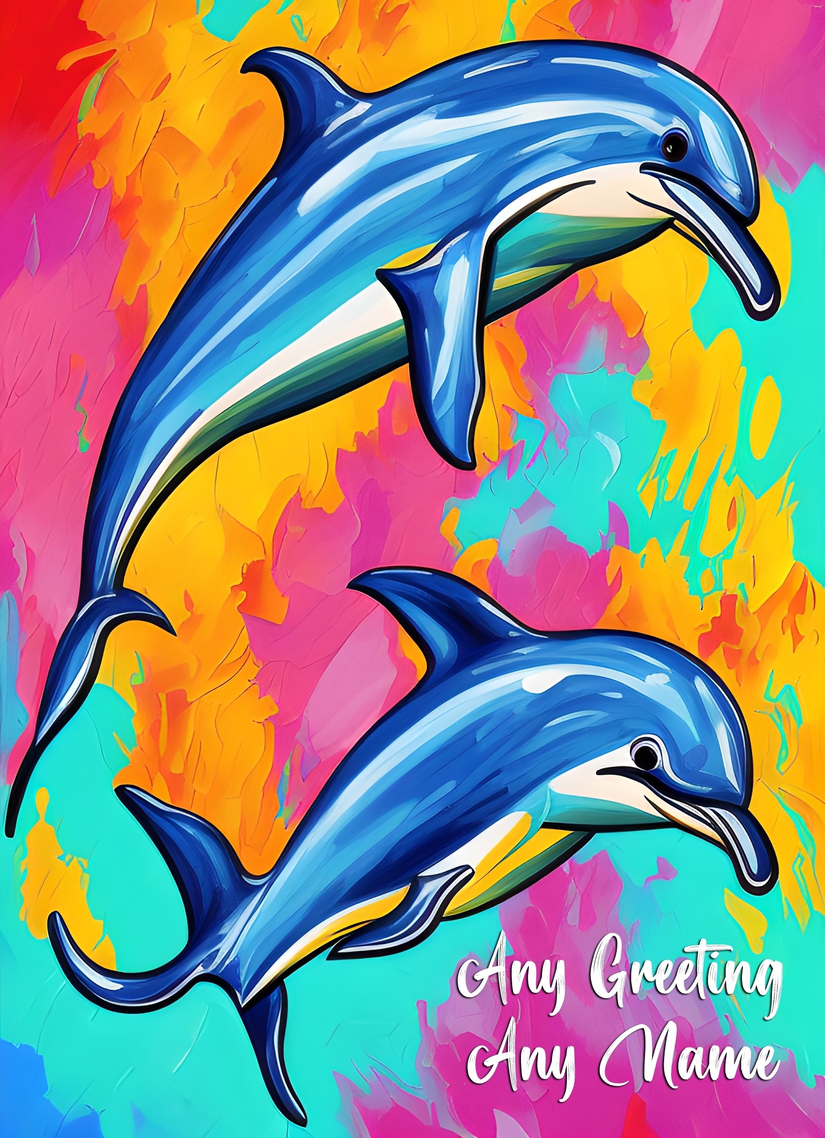 Personalised Dolphin Animal Colourful Abstract Art Greeting Card (Birthday, Fathers Day, Any Occasion)