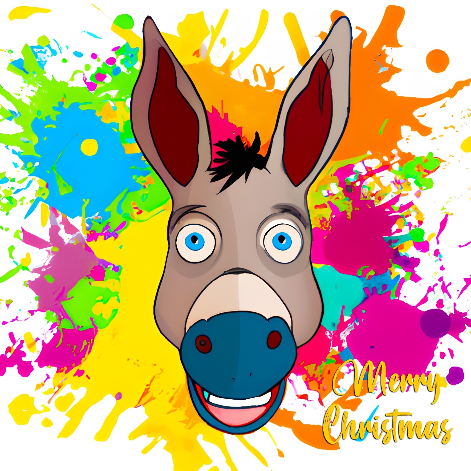 Donkey Splash Art Cartoon Square Christmas Card