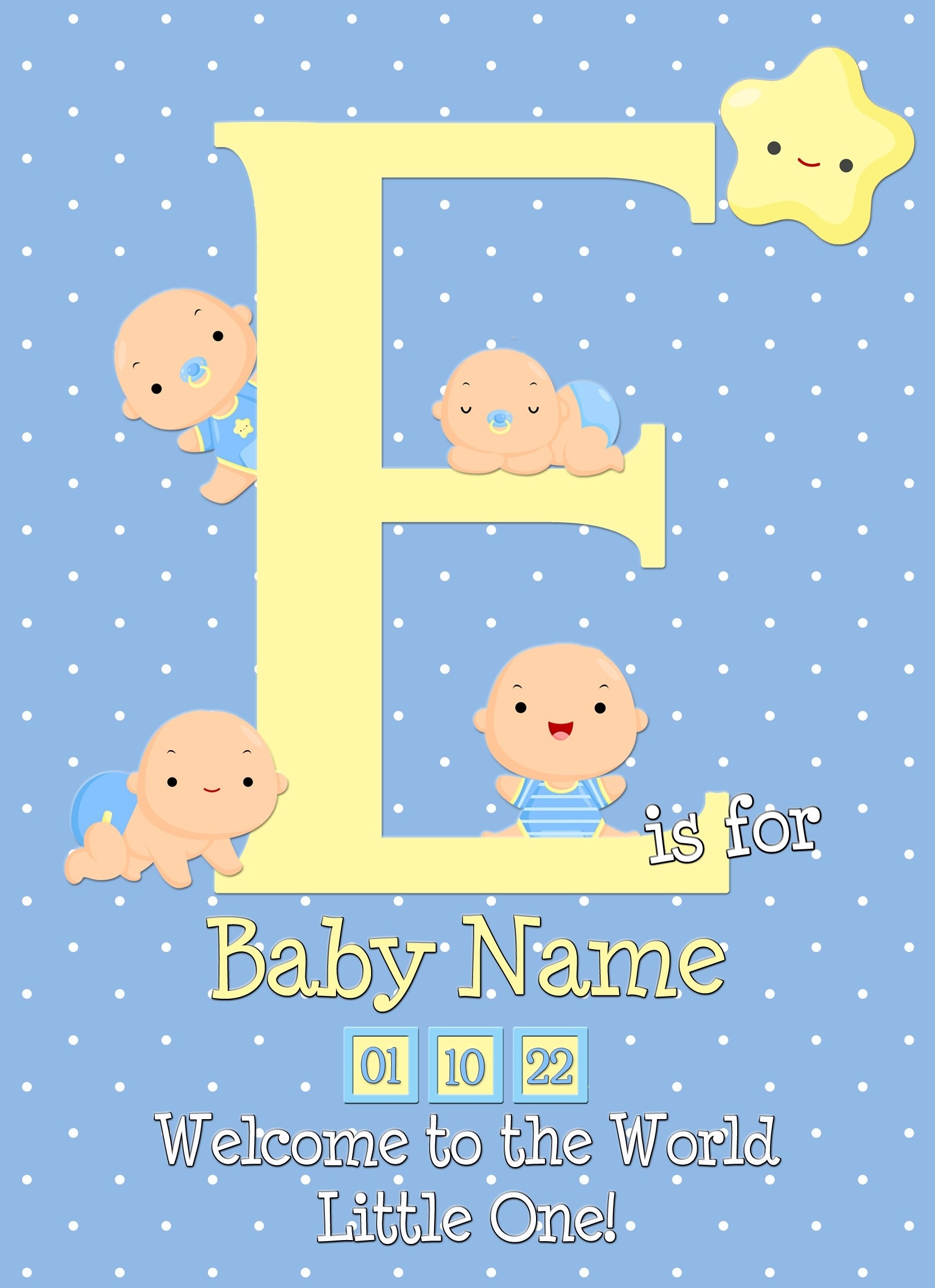Personalised Baby Boy Birth Greeting Card (Name Starting With 'E')