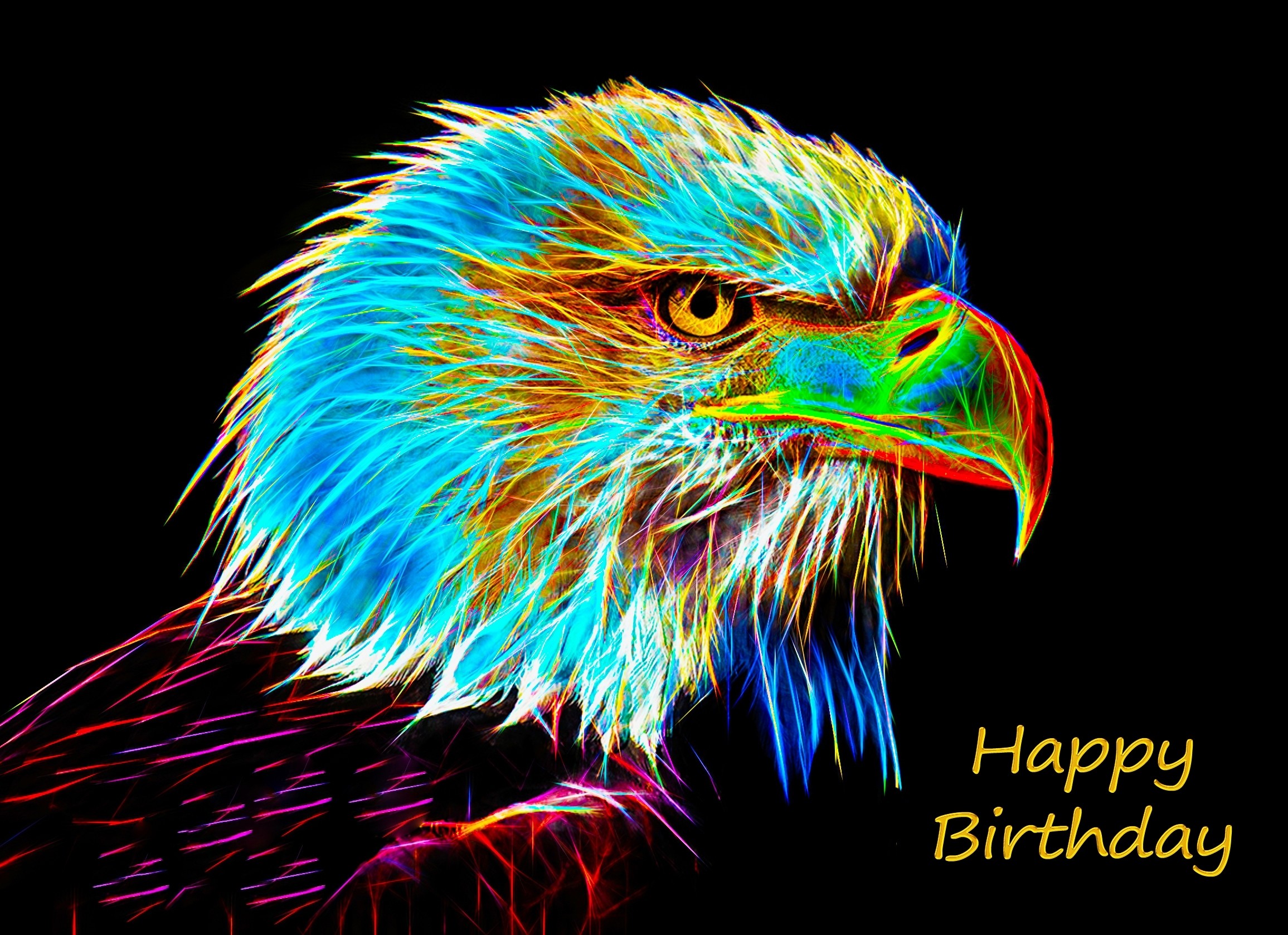 Eagle Neon Art Birthday Card