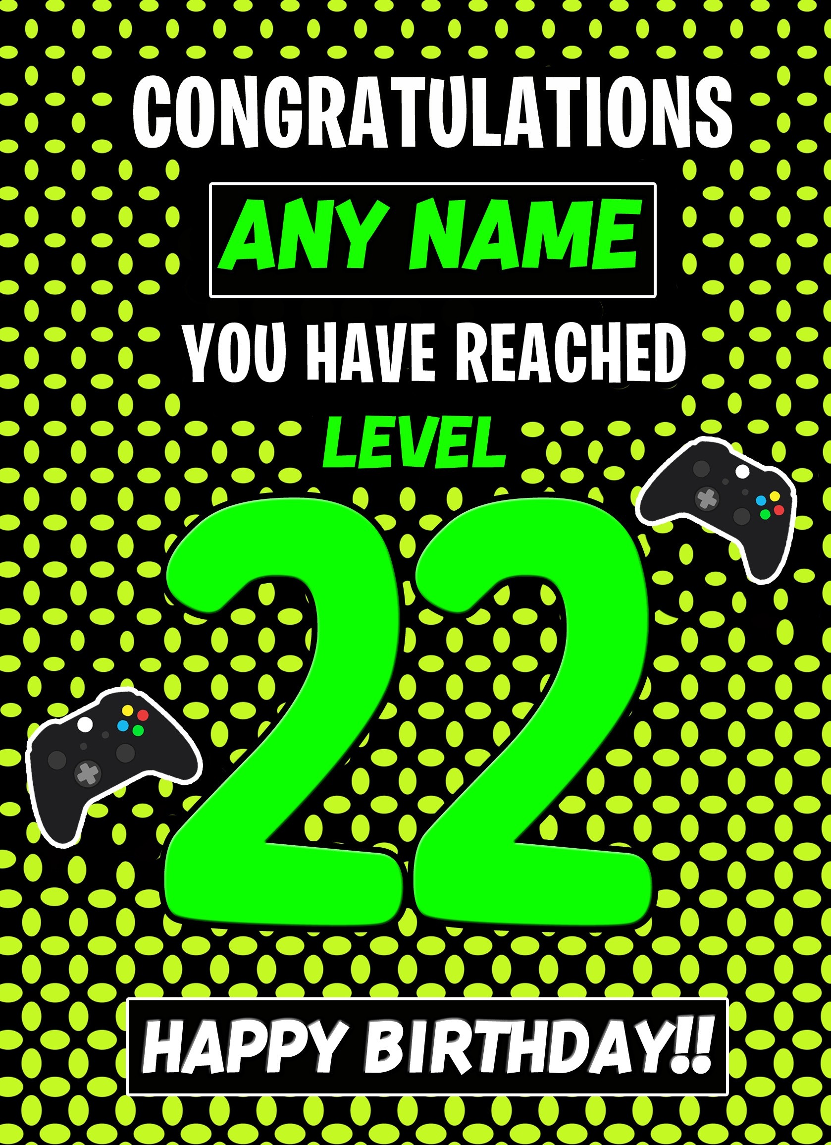 Personalised Level Gamer Birthday Card (Green, Any Age)