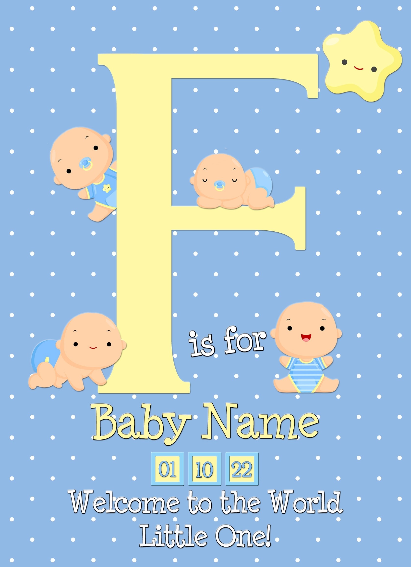 Personalised Baby Boy Birth Greeting Card (Name Starting With 'F')