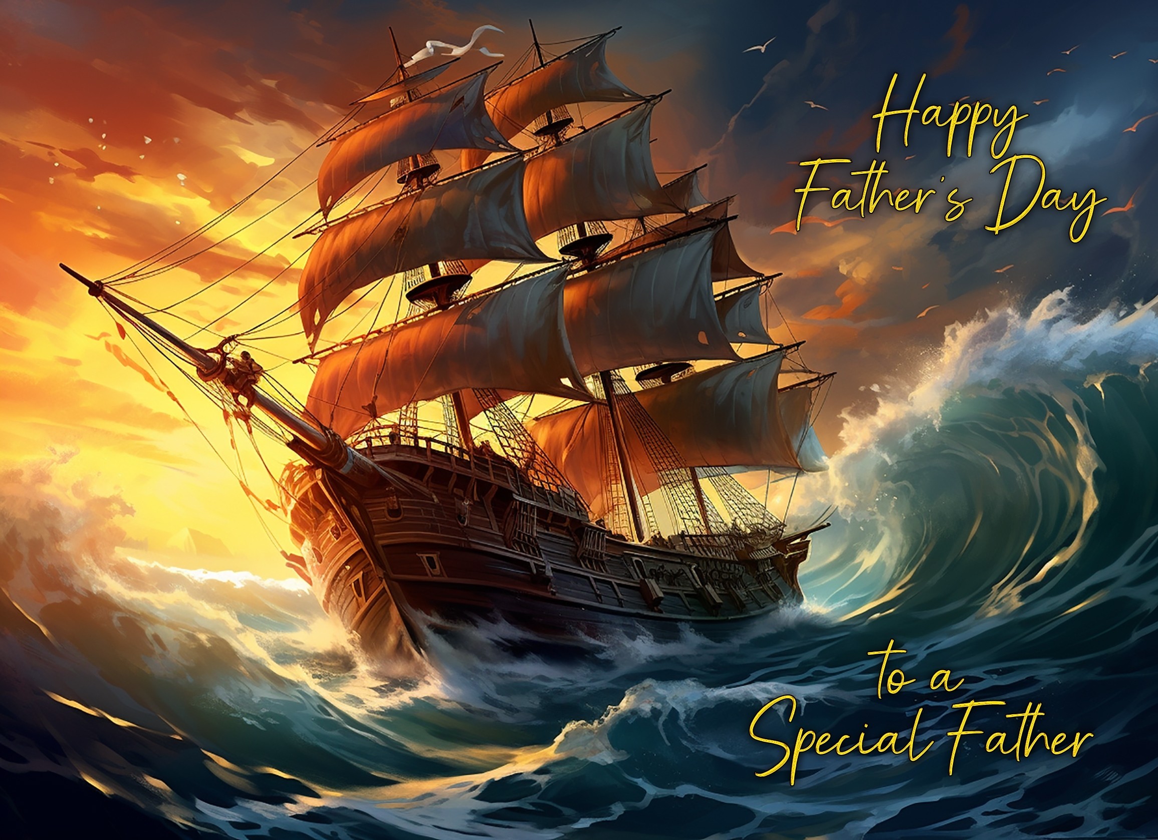 Ship Scenery Art Fathers Day Card For Father (Design 1)