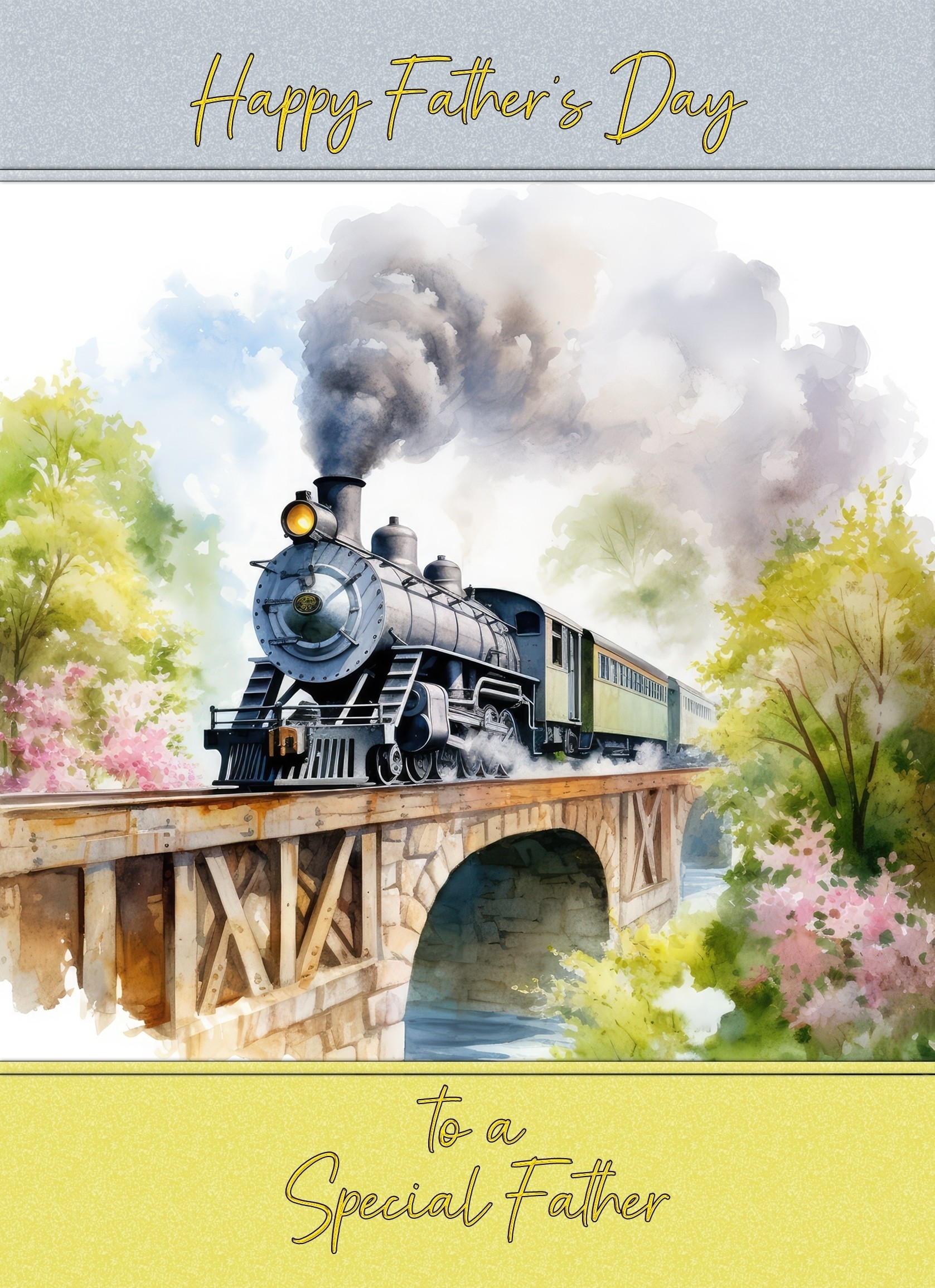Steam Train Vintage Art Square Fathers Day Card For Father (Design 4)
