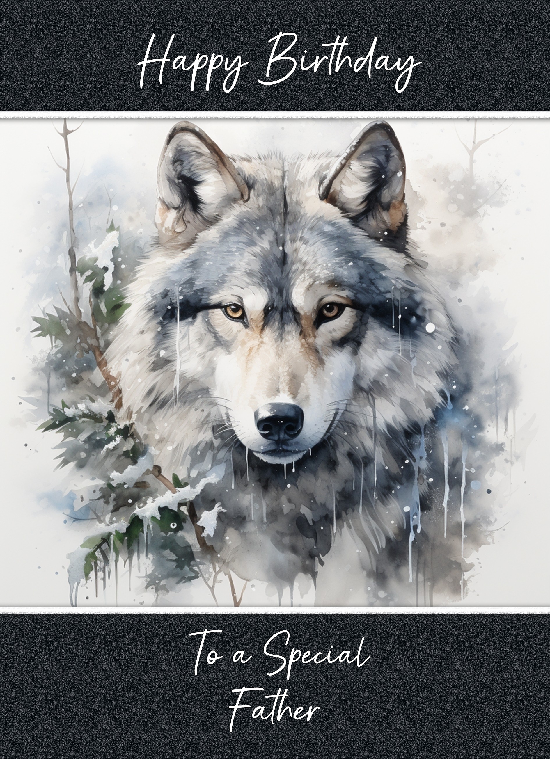 Birthday Card For Father (Fantasy Wolf Art, Design 2)