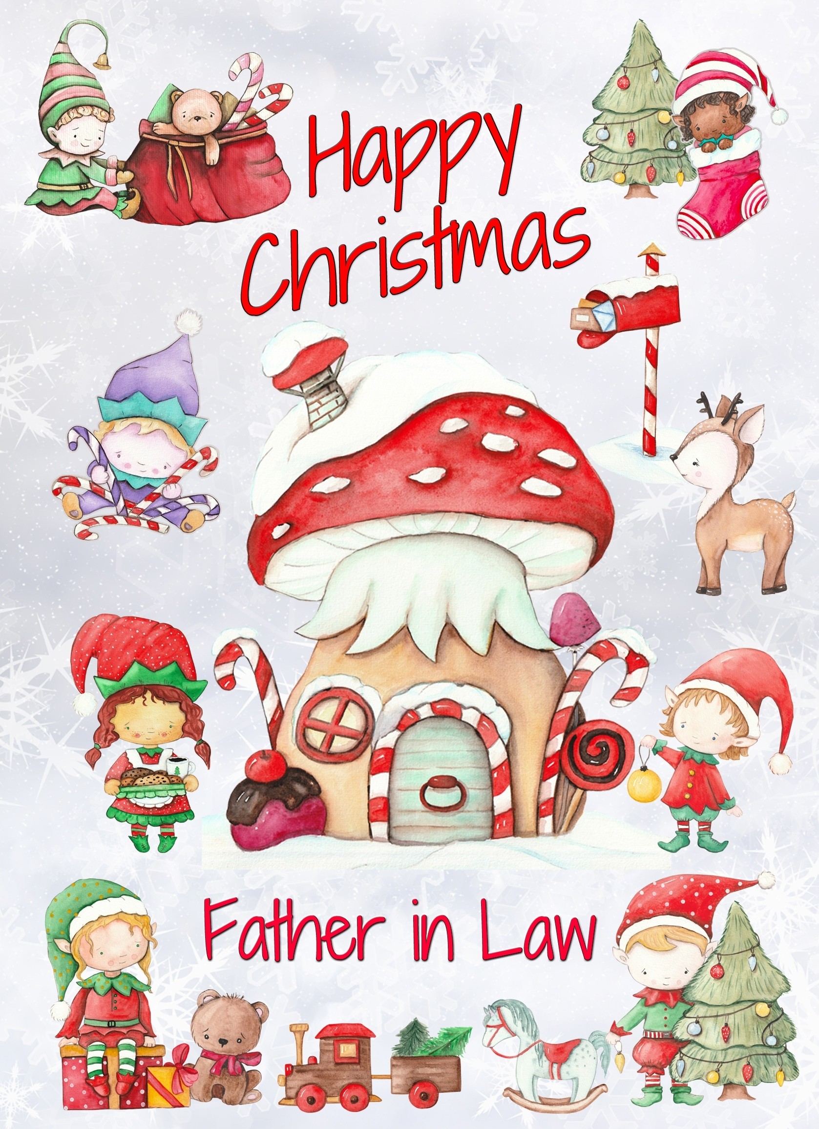 Christmas Card For Father in Law (Elf, White)