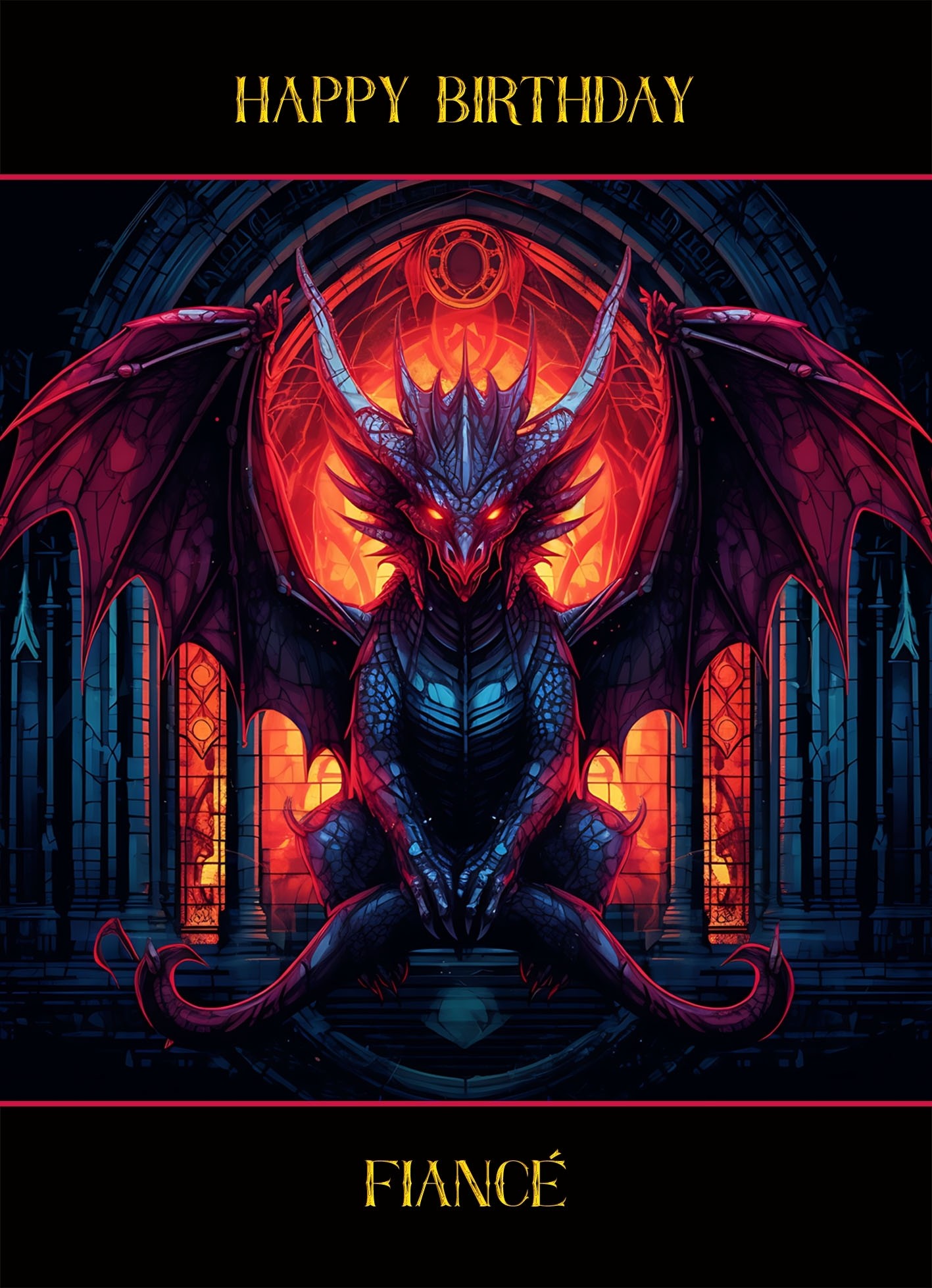 Gothic Fantasy Dragon Birthday Card For Fiance (Design 3)