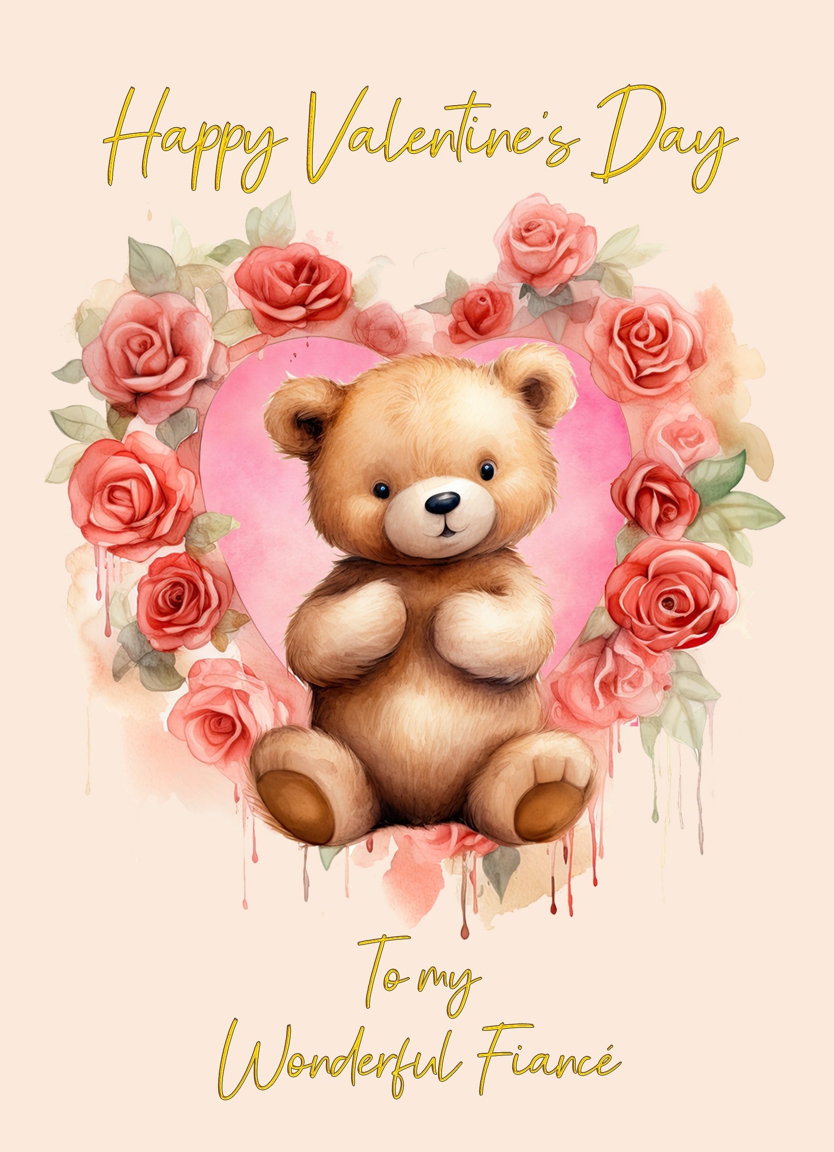 Valentines Day Card for Fiance (Cuddly Bear, Design 2)