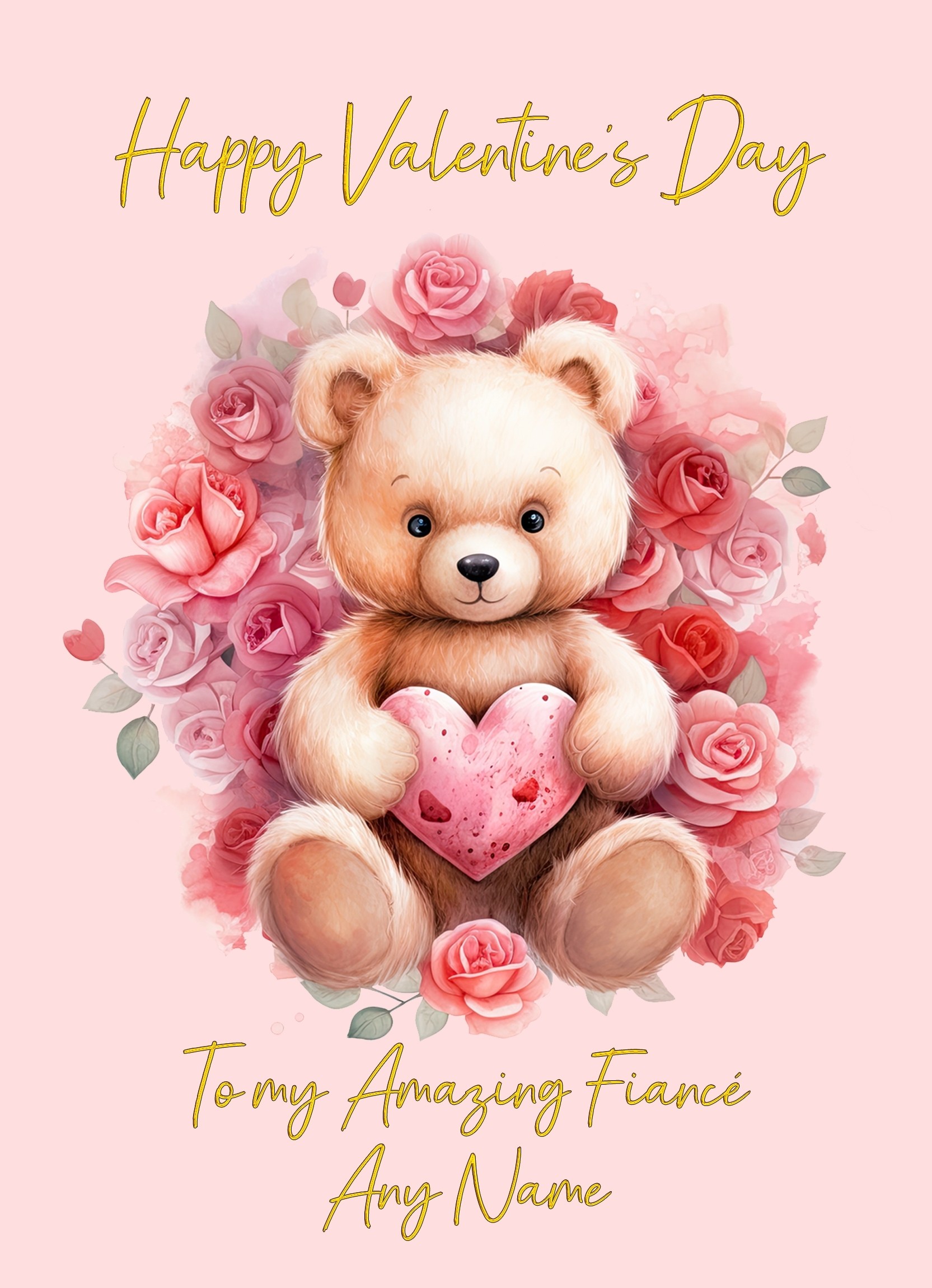 Personalised Valentines Day Card for Fiance (Cuddly Bear, Design 1)
