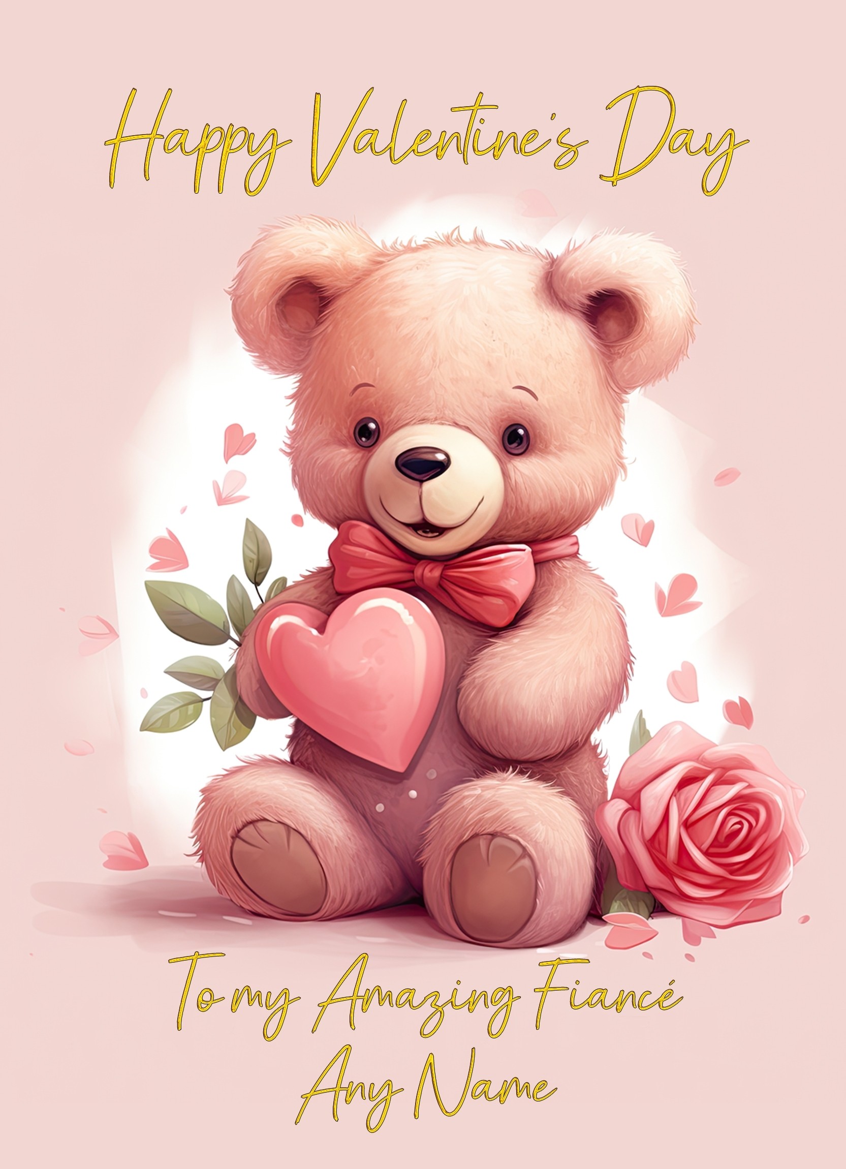 Personalised Valentines Day Card for Fiance (Cuddly Bear, Design 4)