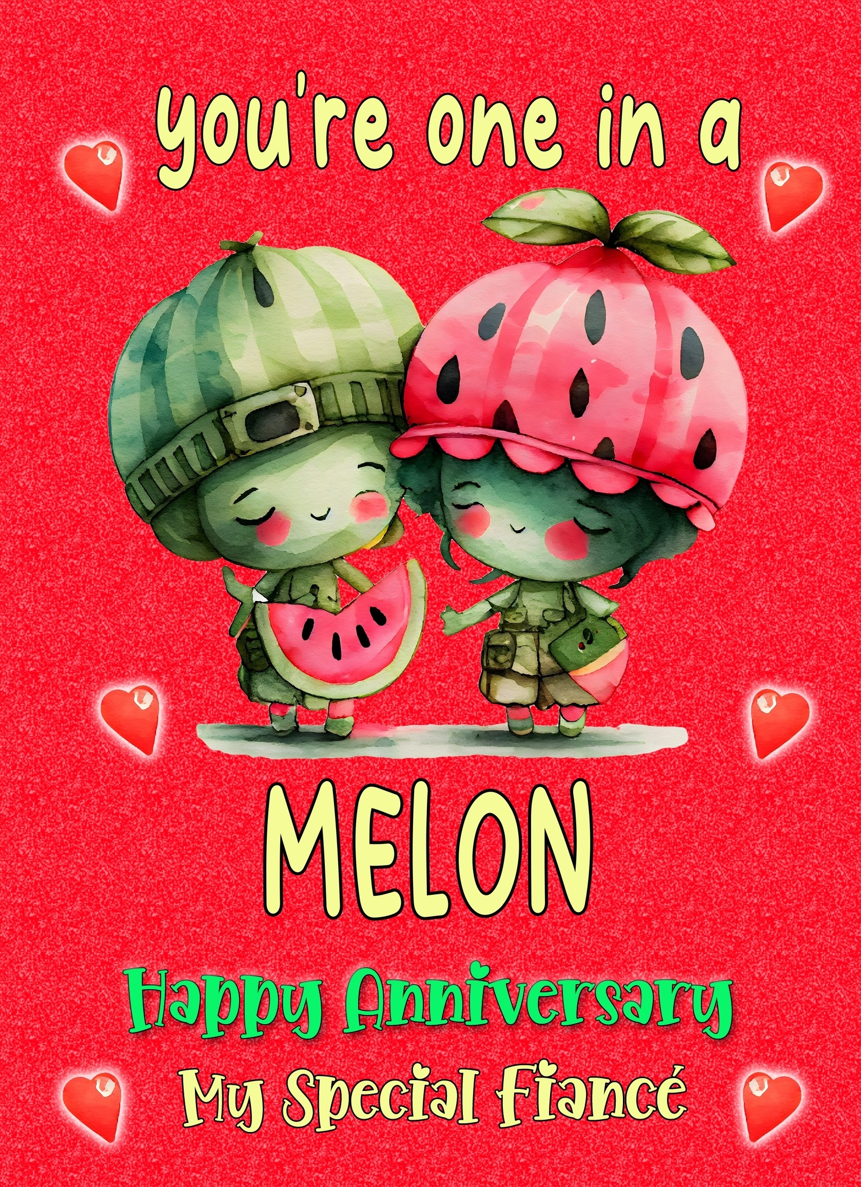Funny Pun Romantic Anniversary Card for Fiance (One in a Melon)
