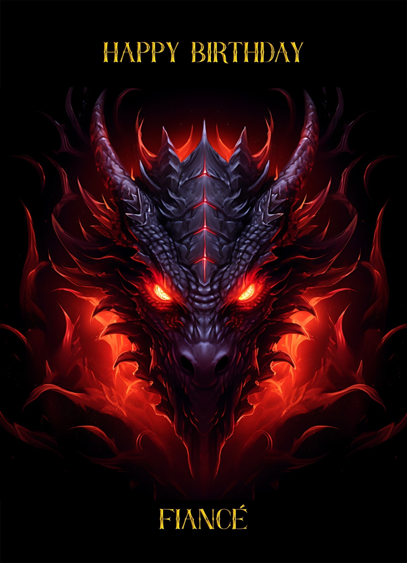 Gothic Fantasy Dragon Birthday Card For Fiance (Design 1)