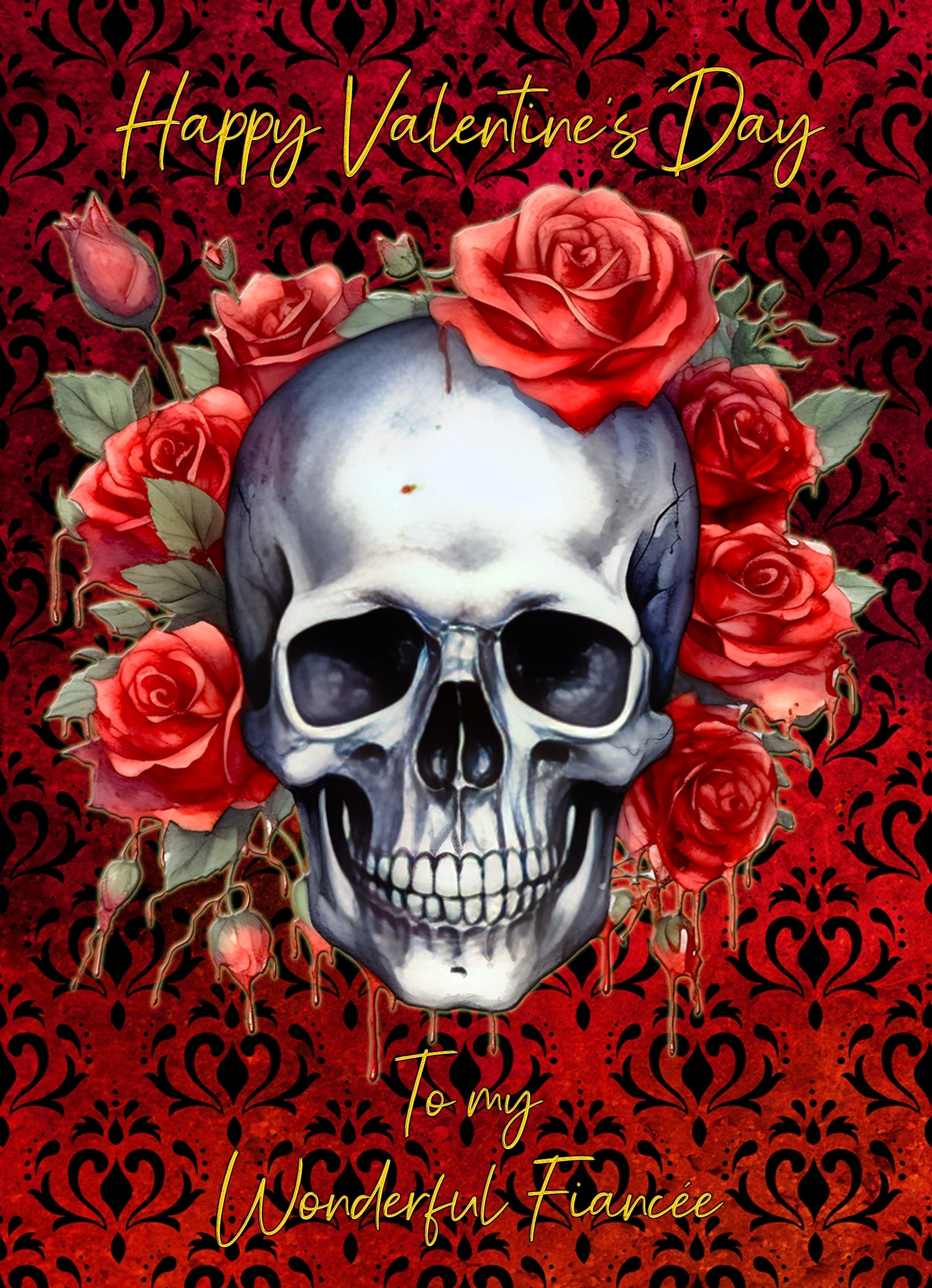 Valentines Day Card for Fiancee (Fantasy Skull, Design 2)