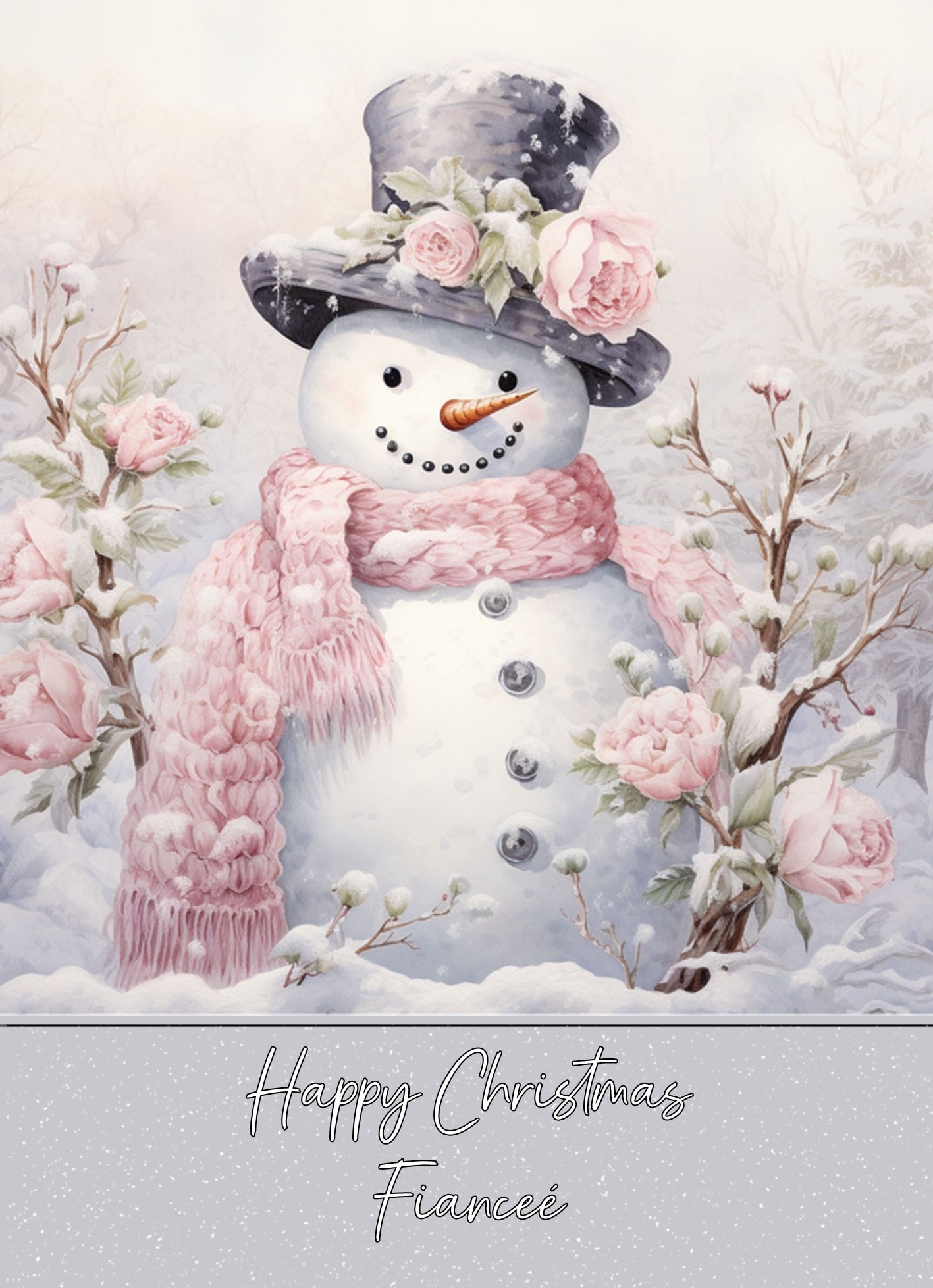 Snowman Art Christmas Card For Fiancee (Design 1)