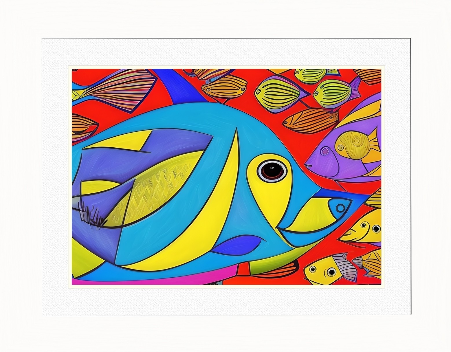 Fish Animal Picture Framed Colourful Abstract Art (25cm x 20cm White Frame)