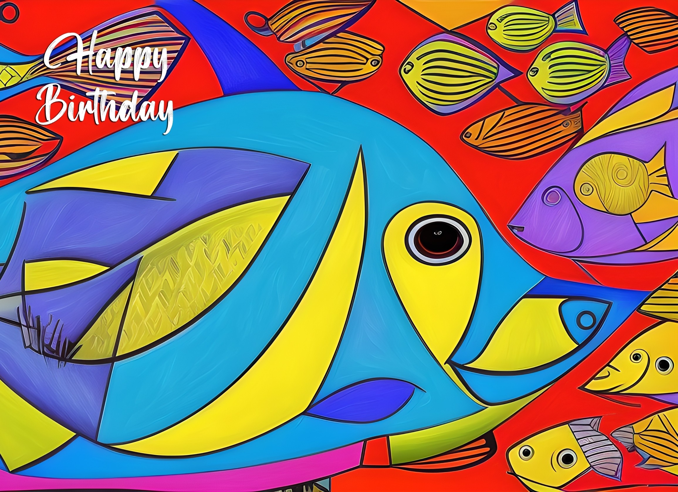 Fish Animal Colourful Abstract Art Birthday Card