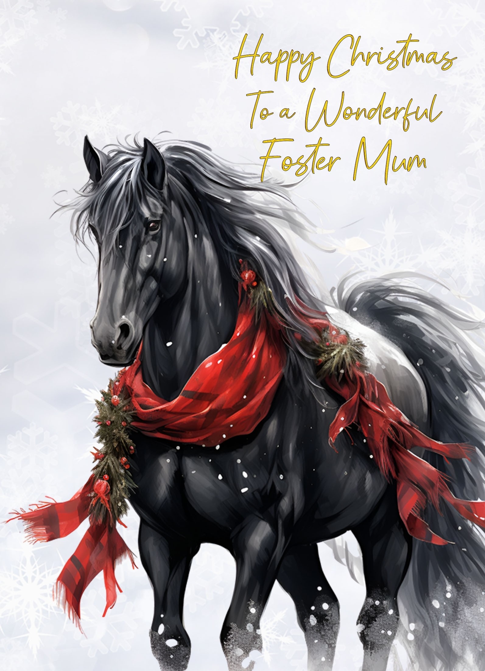 Christmas Card For Foster Mum (Horse Art Black)