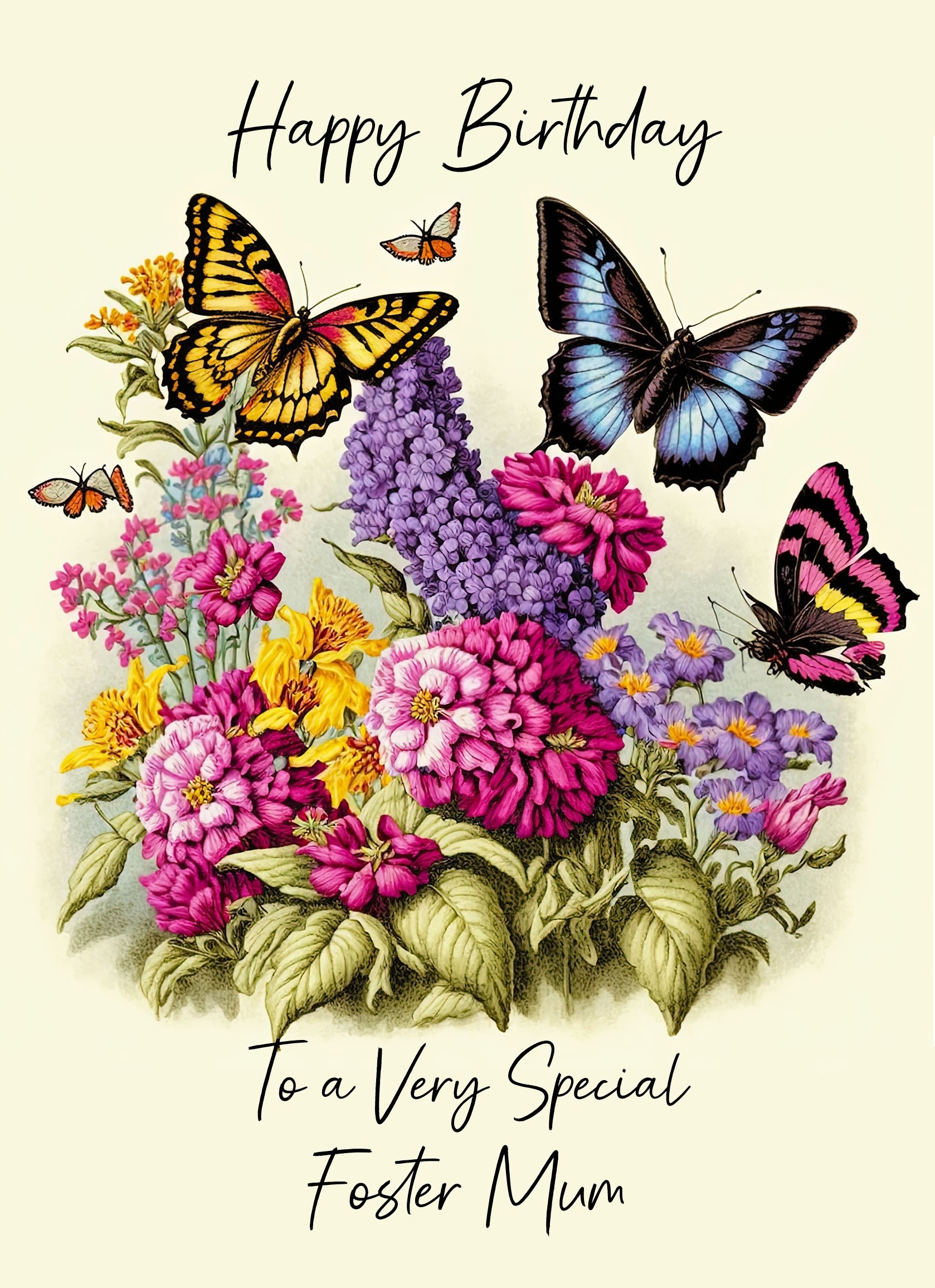 Butterfly Art Birthday Card For Foster Mum
